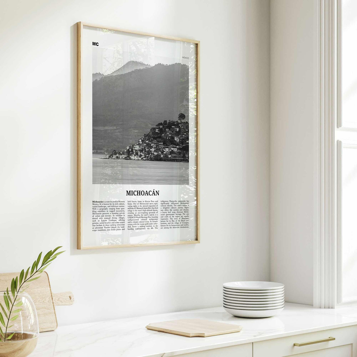 Michoacan Print Black and White, Michoacan Wall Art, Michoacán Poster, Michoacán Photo, Michoacán Wall Décor, Michoacán Map, Mexico