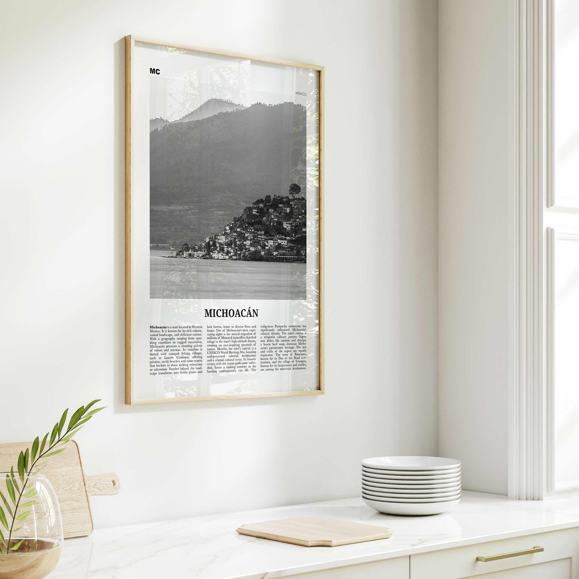 Michoacan Print Black and White, Michoacan Wall Art, Michoacán Poster, Michoacán Photo, Michoacán Wall Décor, Michoacán Map, Mexico