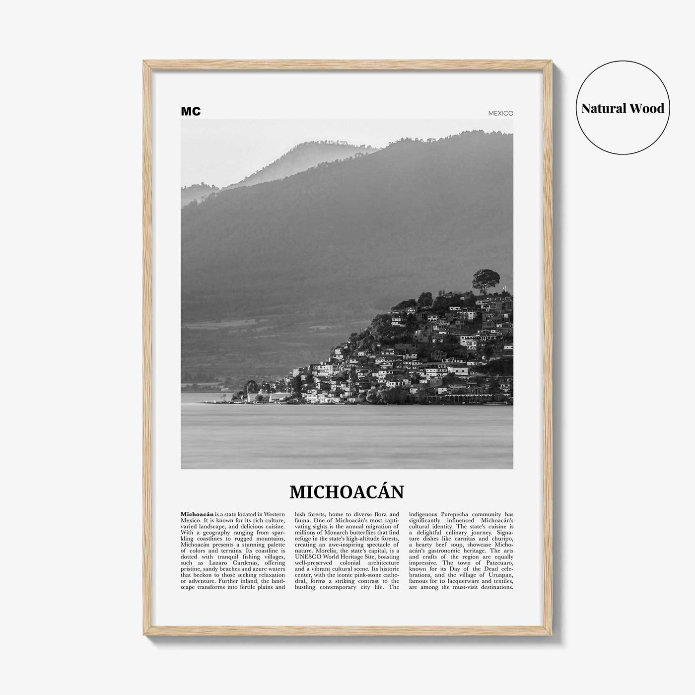 Michoacan Print Black and White, Michoacan Wall Art, Michoacán Poster, Michoacán Photo, Michoacán Wall Décor, Michoacán Map, Mexico
