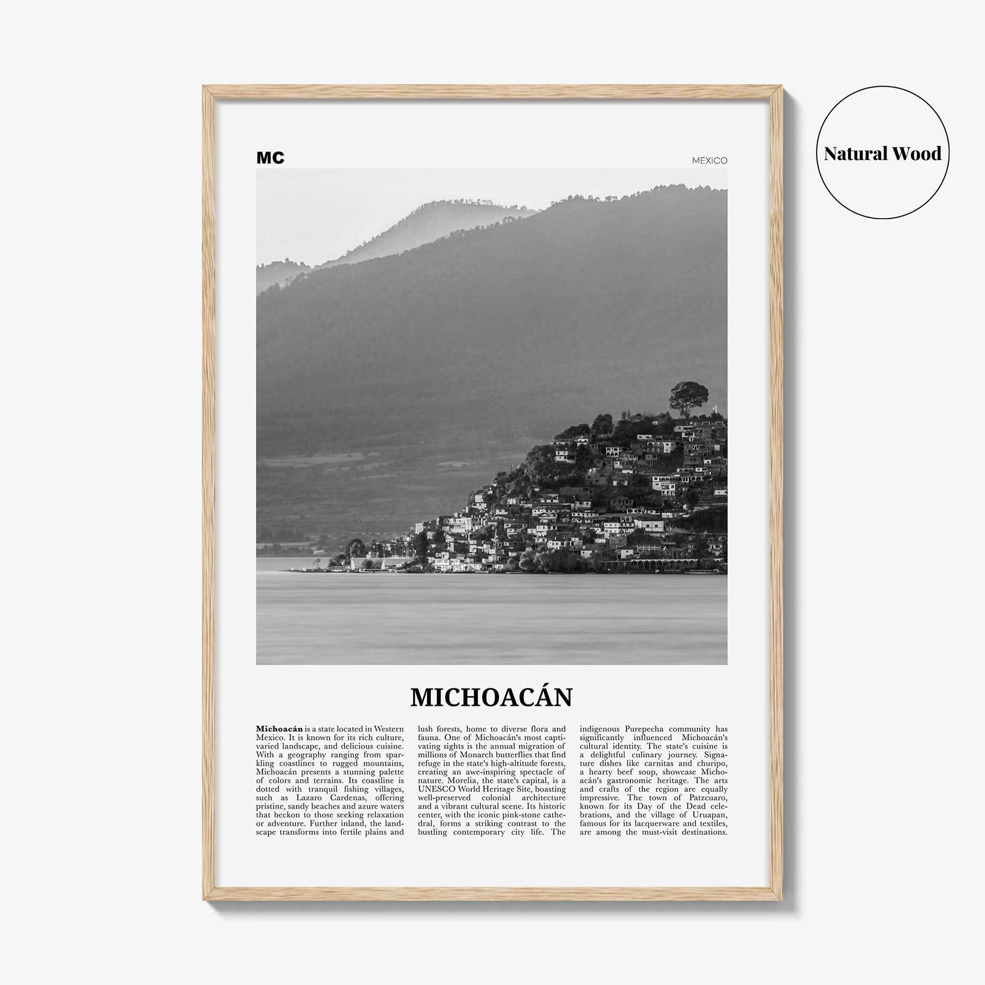 Michoacan Print Black and White, Michoacan Wall Art, Michoacán Poster, Michoacán Photo, Michoacán Wall Décor, Michoacán Map, Mexico