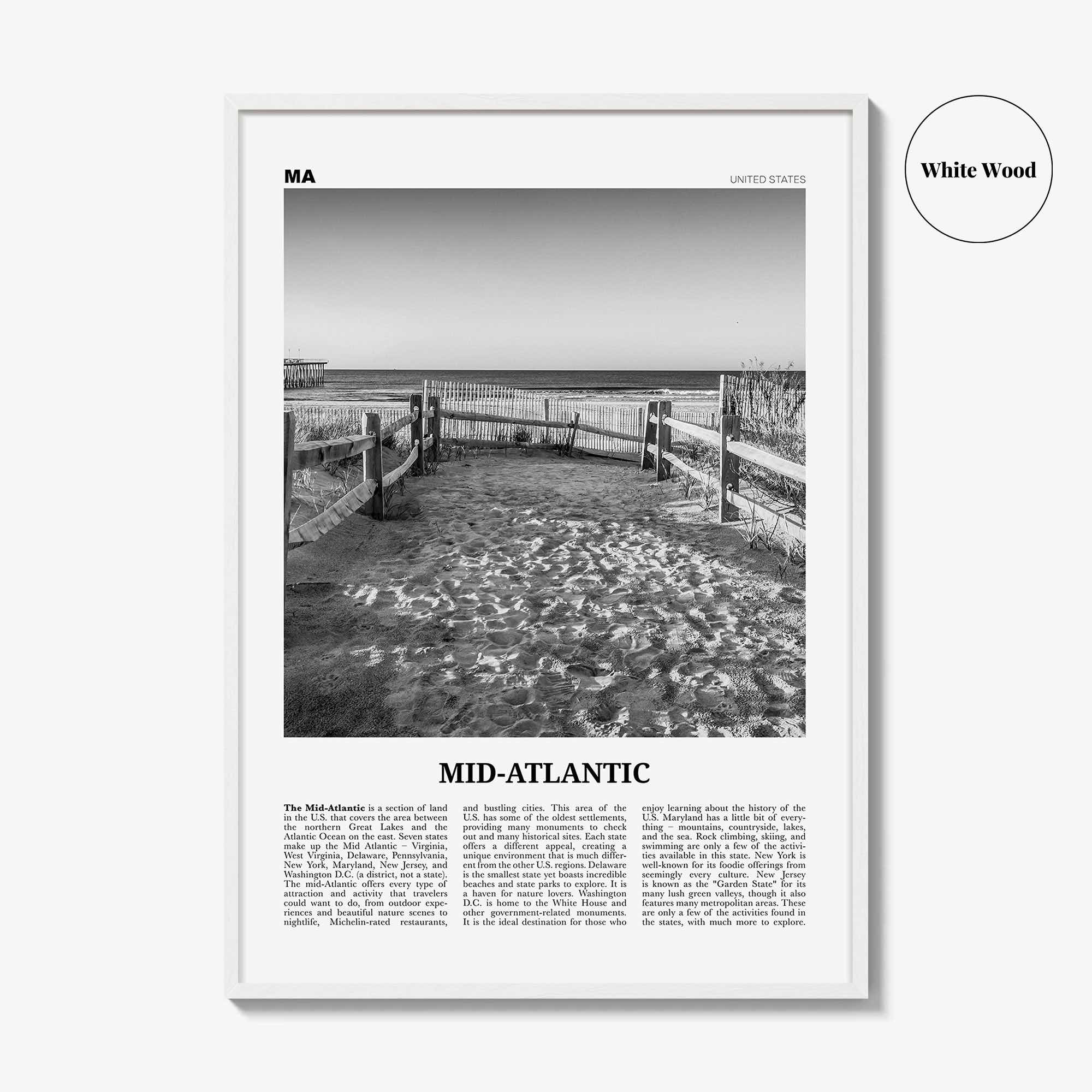 Mid Atlantic Print Black and White, Mid-Atlantic Wall Art, Mid-Atlantic Poster, Mid-Atlantic Photo, Mid-Atlantic Décor, United States