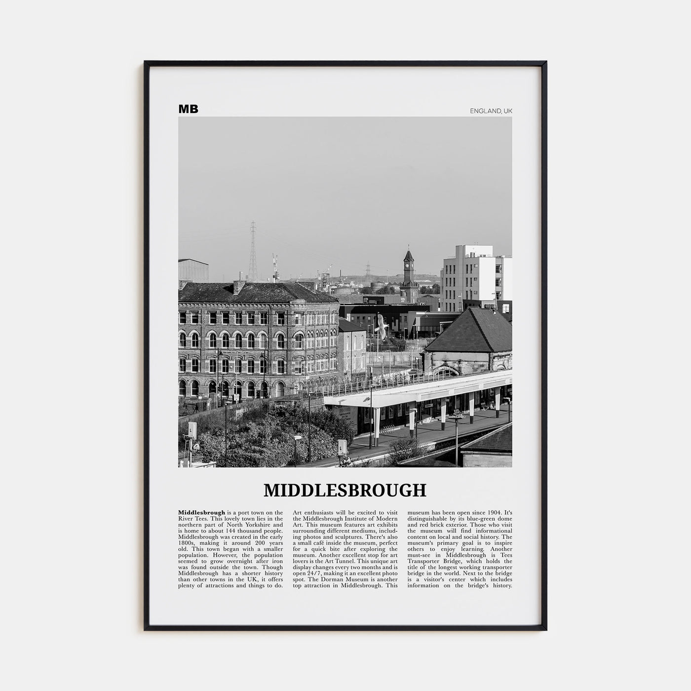 Middlesbrough Travel B&W Poster