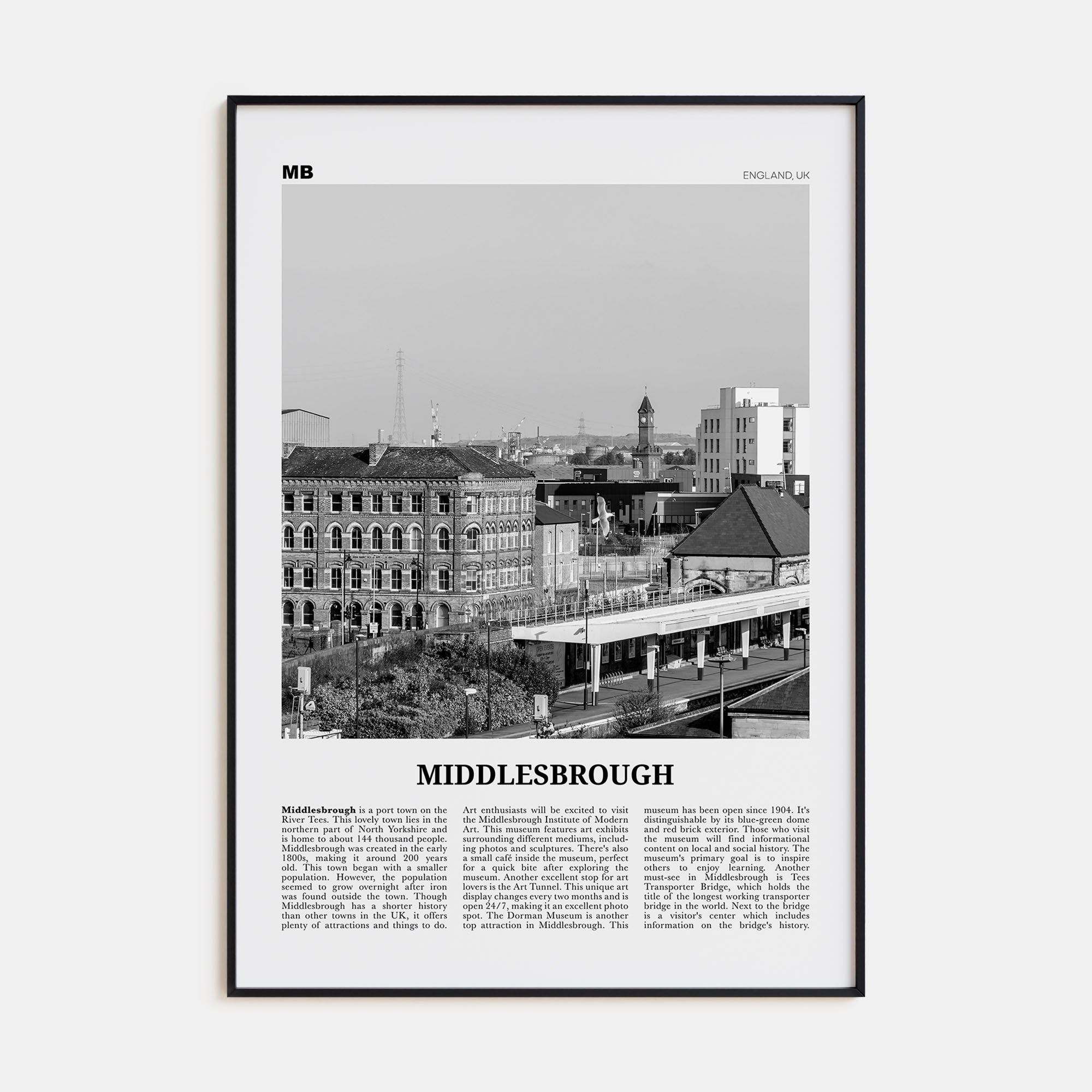 Middlesbrough Travel B&W Poster