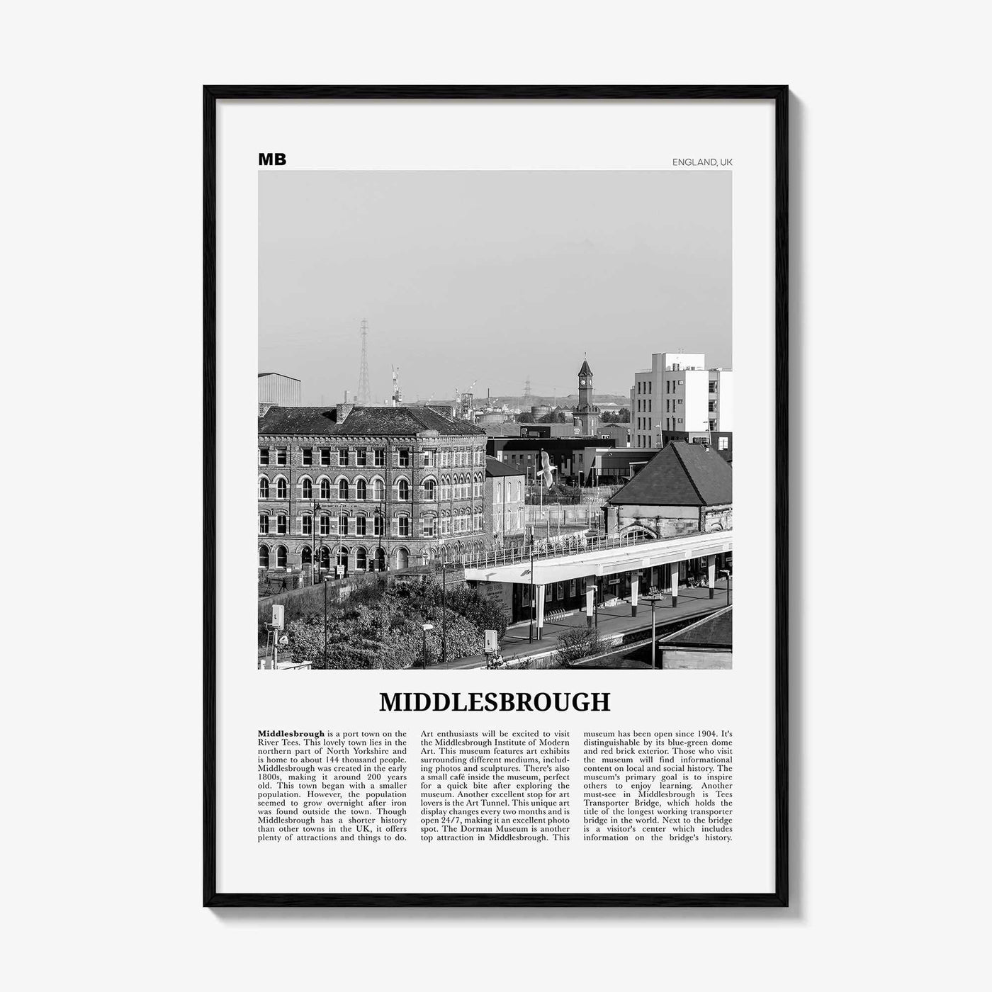 Middlesbrough Print Black and White, Middlesbrough Wall Art, Middlesbrough Poster, Middlesbrough Photo, Wall Décor, Middlesbrough Map