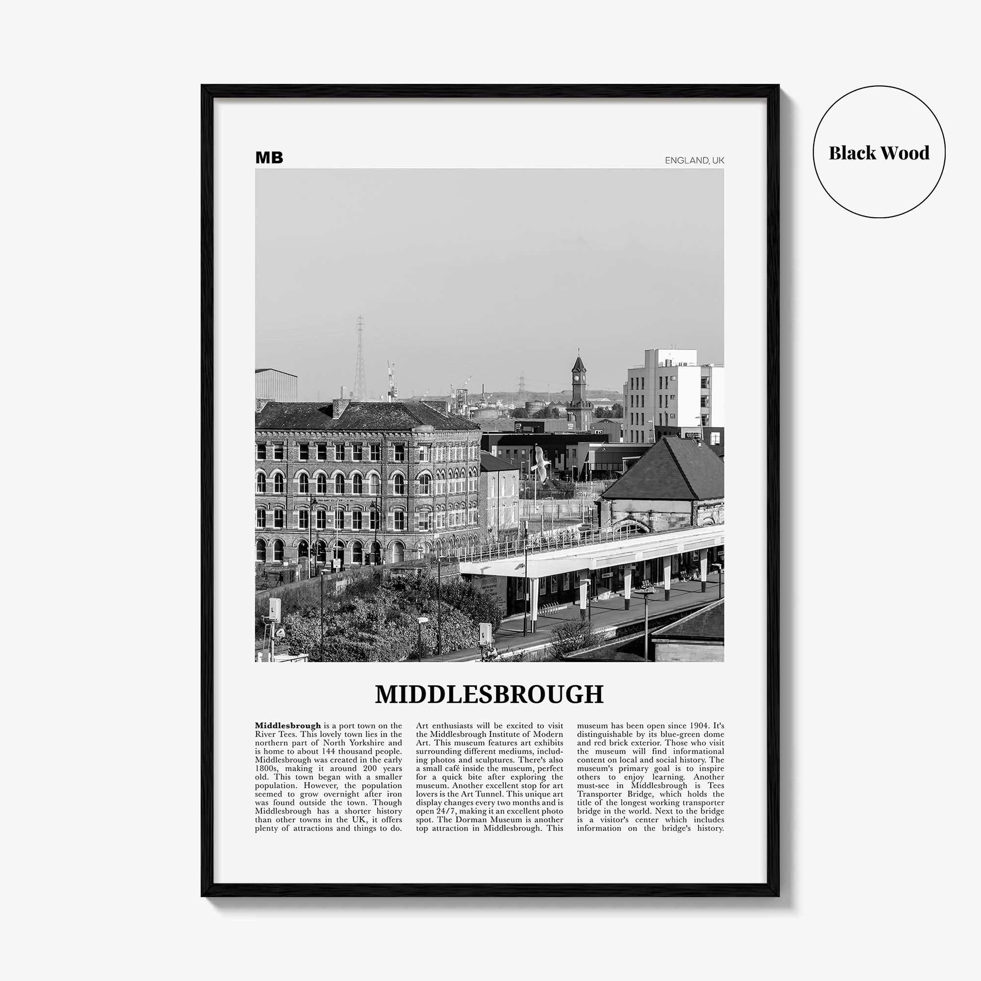 Middlesbrough Print Black and White, Middlesbrough Wall Art, Middlesbrough Poster, Middlesbrough Photo, Wall Décor, Middlesbrough Map
