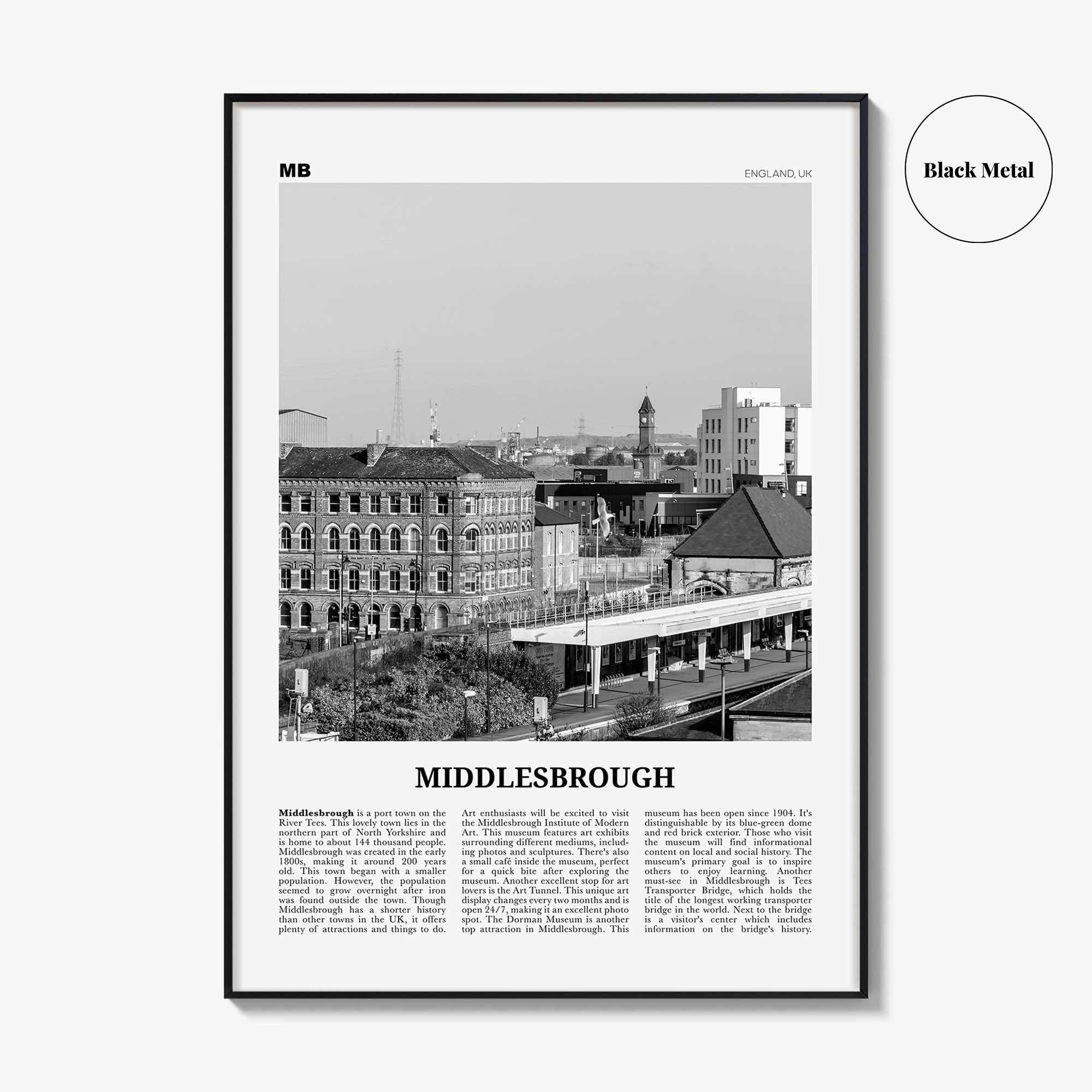 Middlesbrough Print Black and White, Middlesbrough Wall Art, Middlesbrough Poster, Middlesbrough Photo, Wall Décor, Middlesbrough Map
