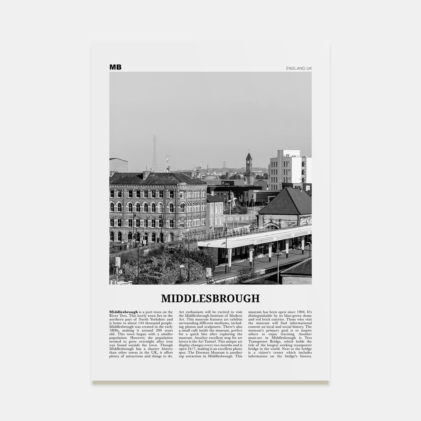Middlesbrough Travel B&W Poster