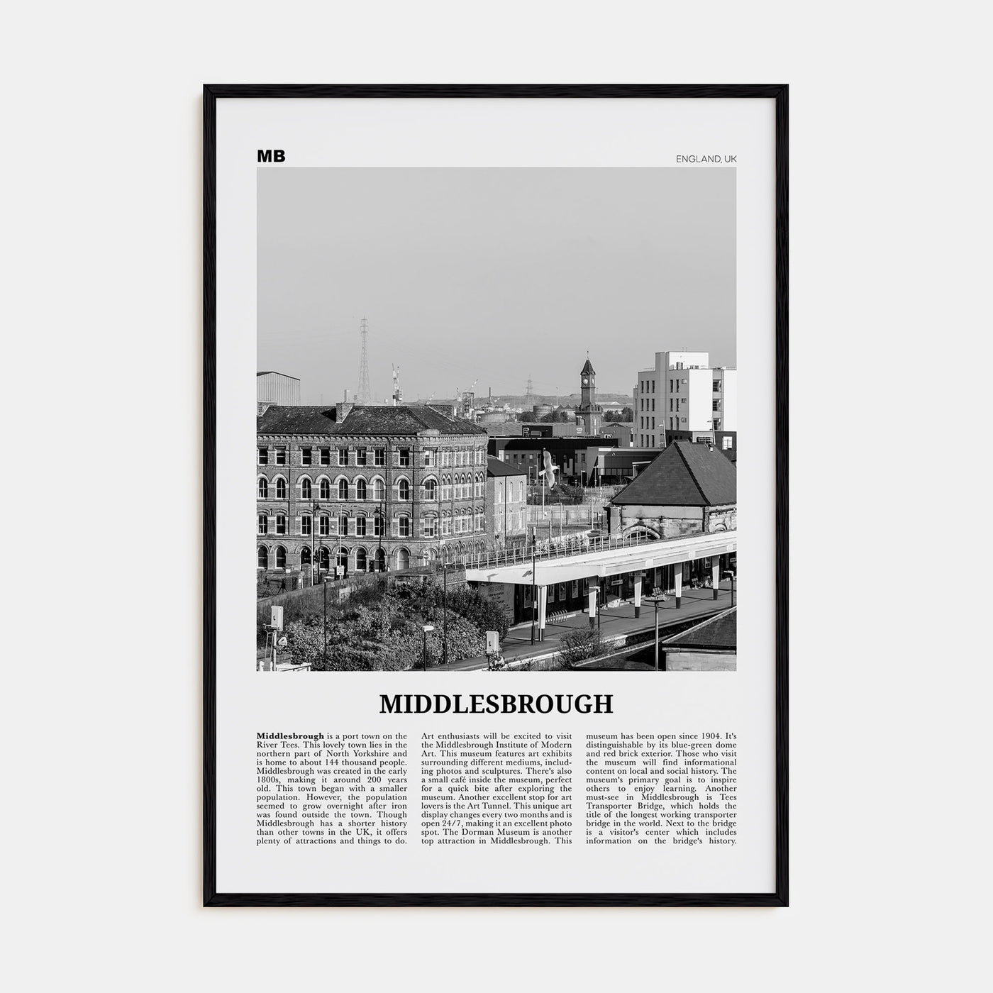 Middlesbrough Travel B&W Poster