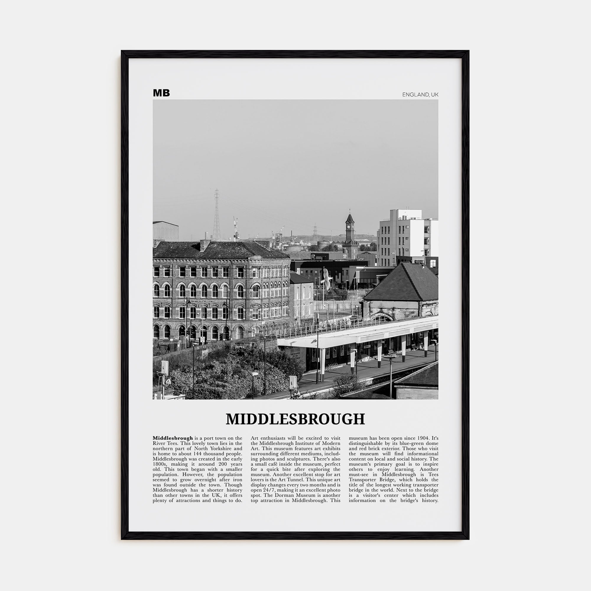 Middlesbrough Travel B&W Poster