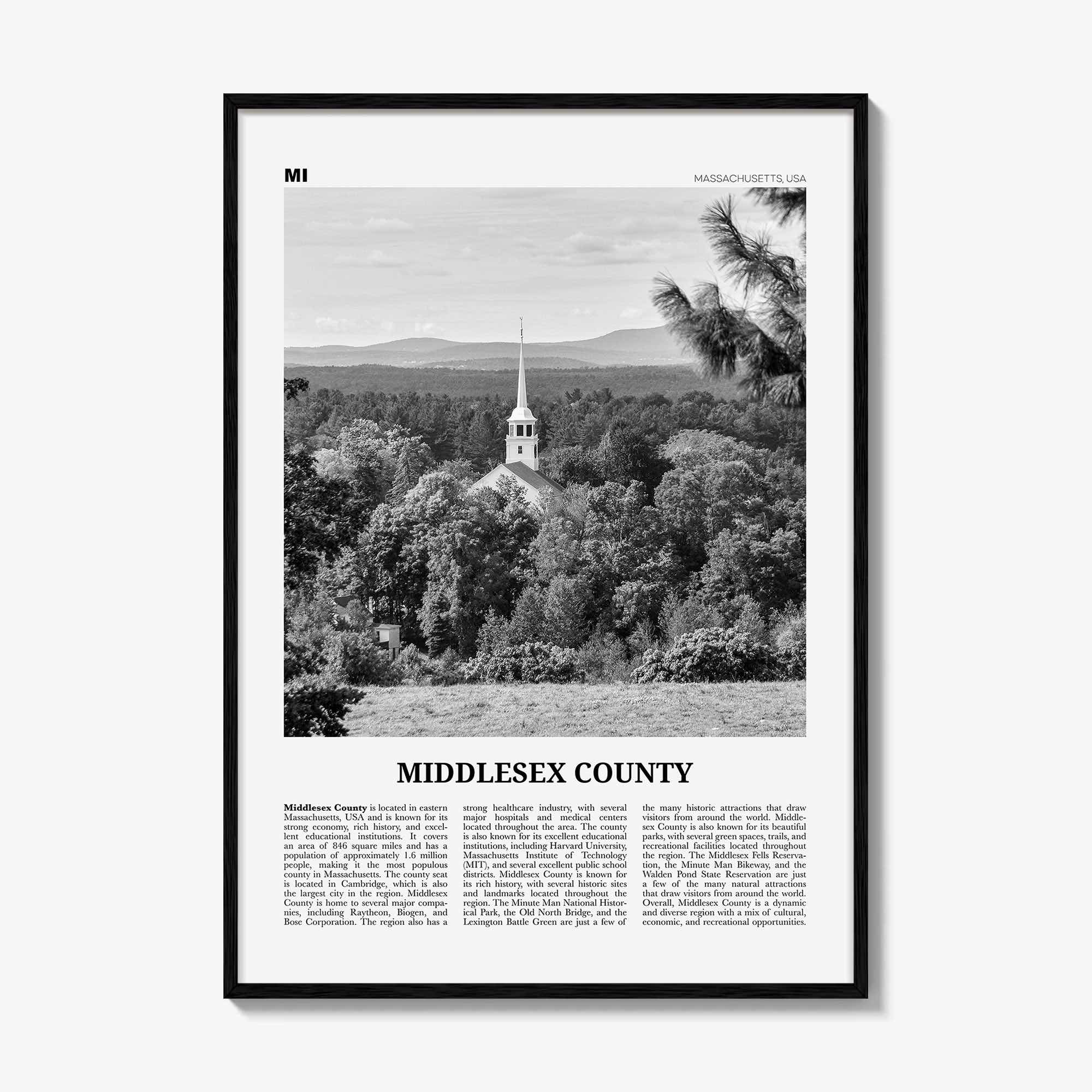 Middlesex County Print Black and White, Middlesex County Wall Art, Middlesex Poster, Middlesex Photo, Middlesex Wall Décor, Middlesex Map