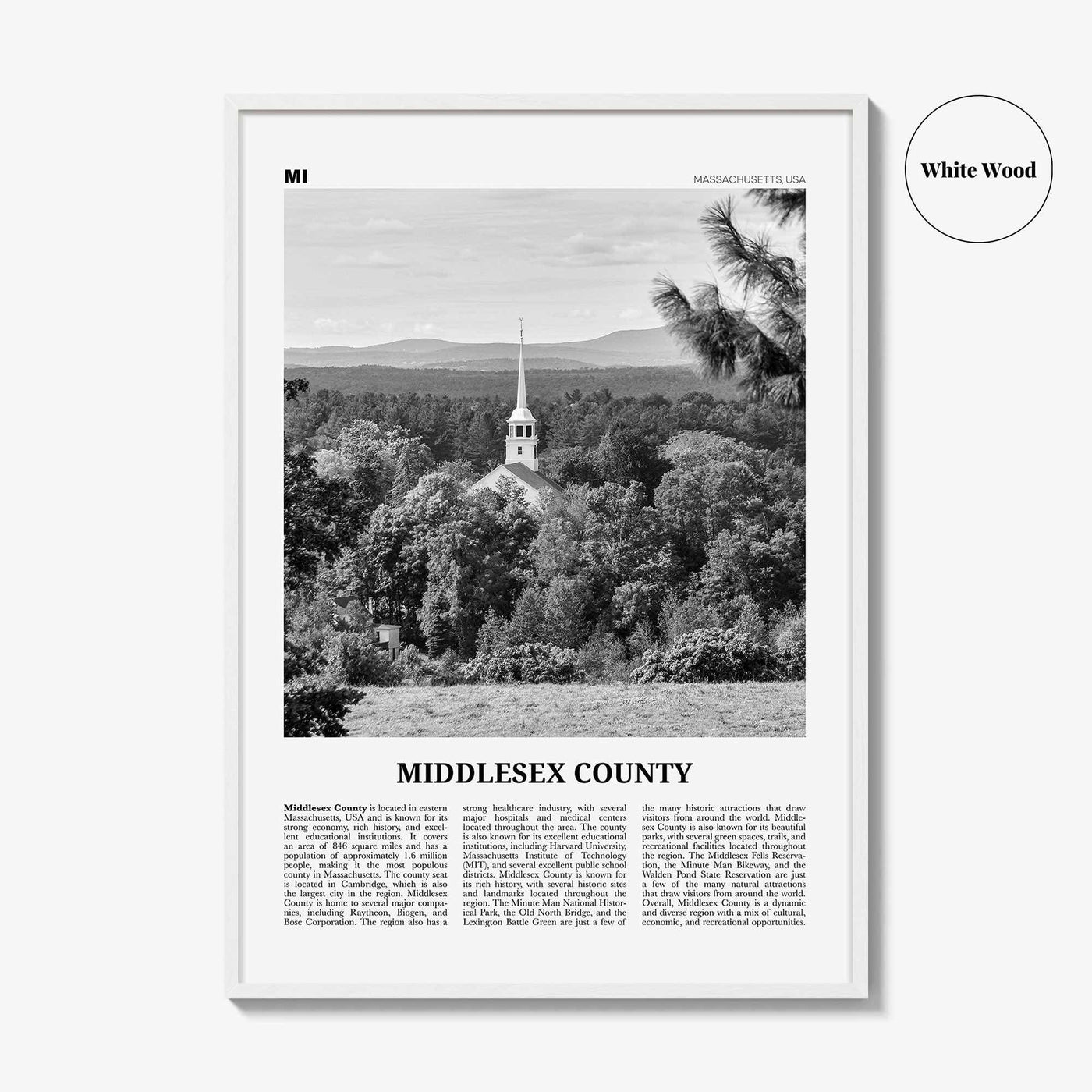 Middlesex County Print Black and White, Middlesex County Wall Art, Middlesex Poster, Middlesex Photo, Middlesex Wall Décor, Middlesex Map