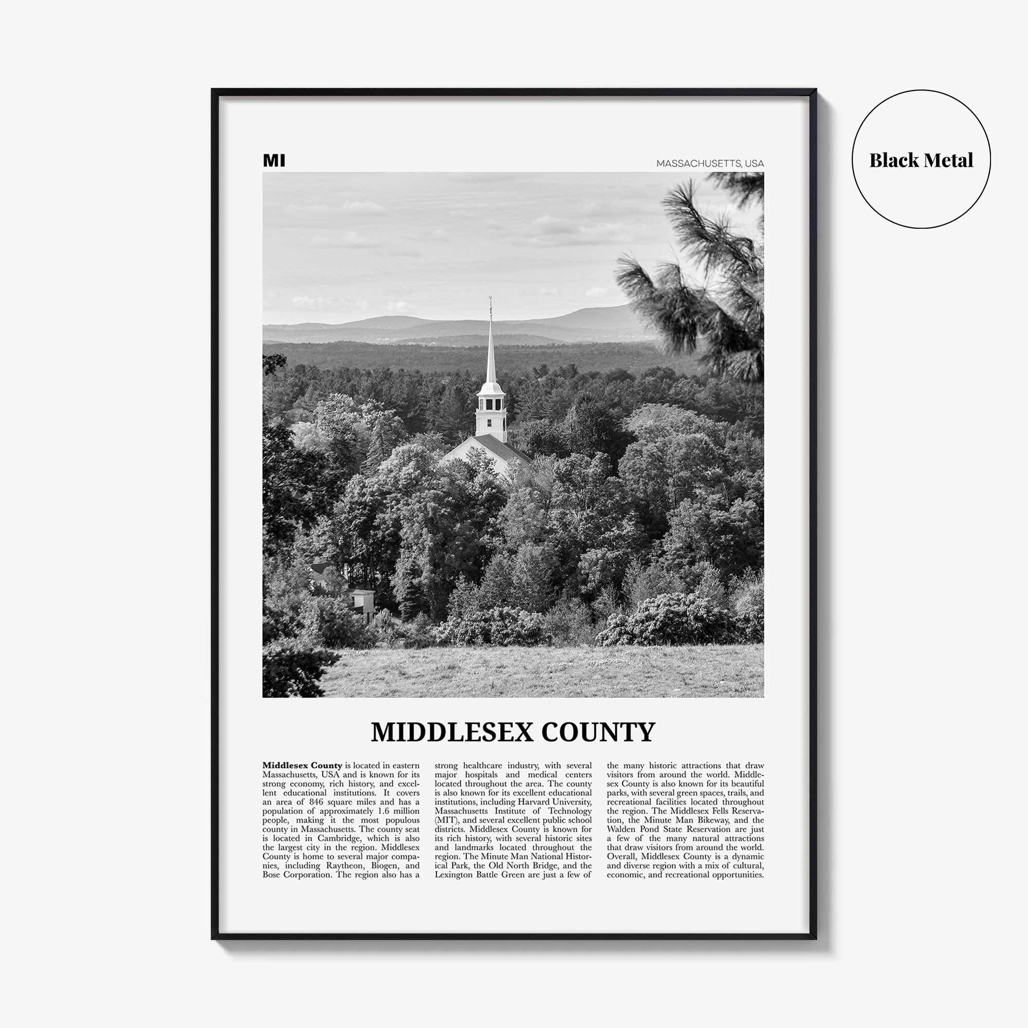 Middlesex County Print Black and White, Middlesex County Wall Art, Middlesex Poster, Middlesex Photo, Middlesex Wall Décor, Middlesex Map