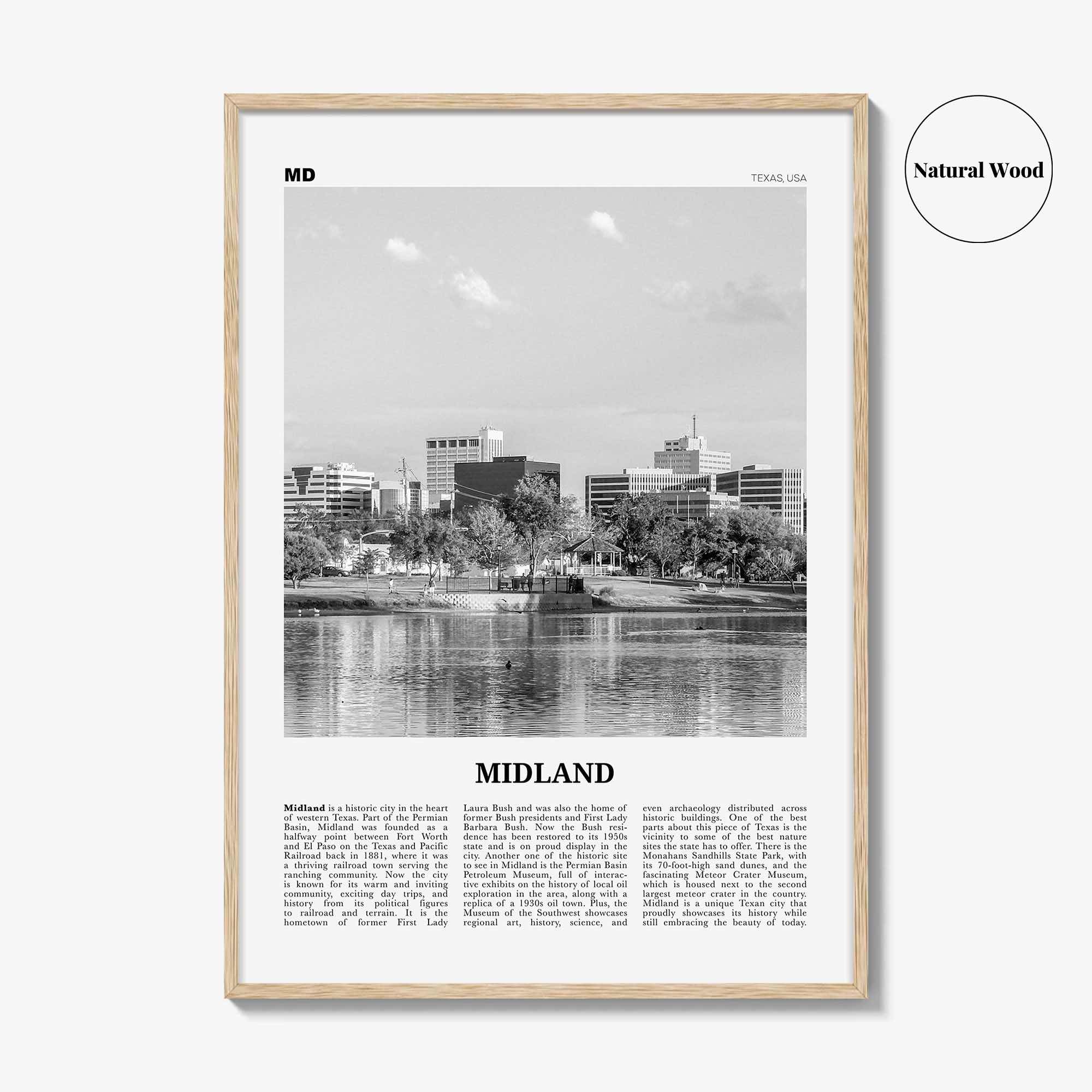 Midland Print Black and White, Midland Wall Art, Midland Poster, Midland Photo, Midland Wall Décor, Texas, USA