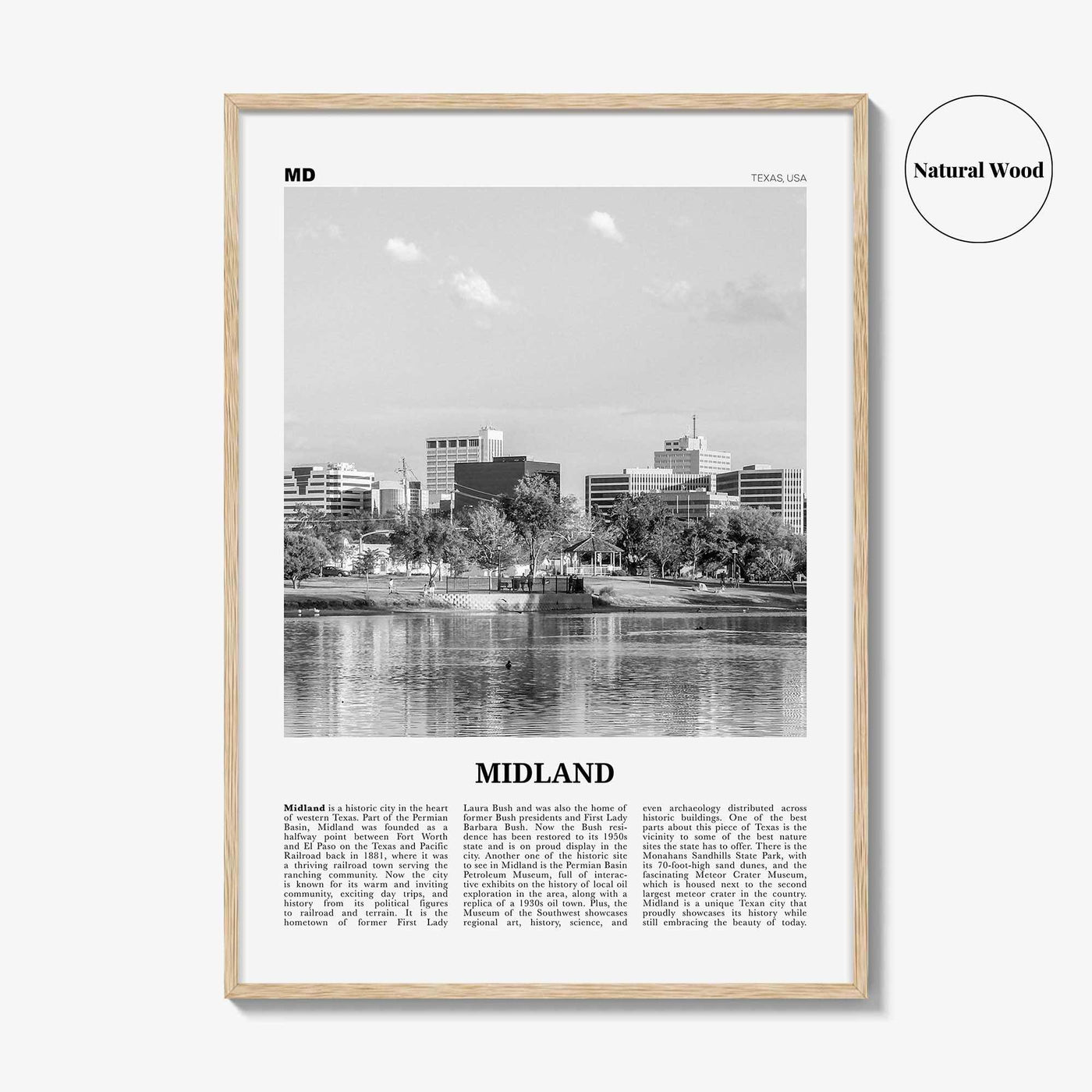 Midland Print Black and White, Midland Wall Art, Midland Poster, Midland Photo, Midland Wall Décor, Texas, USA