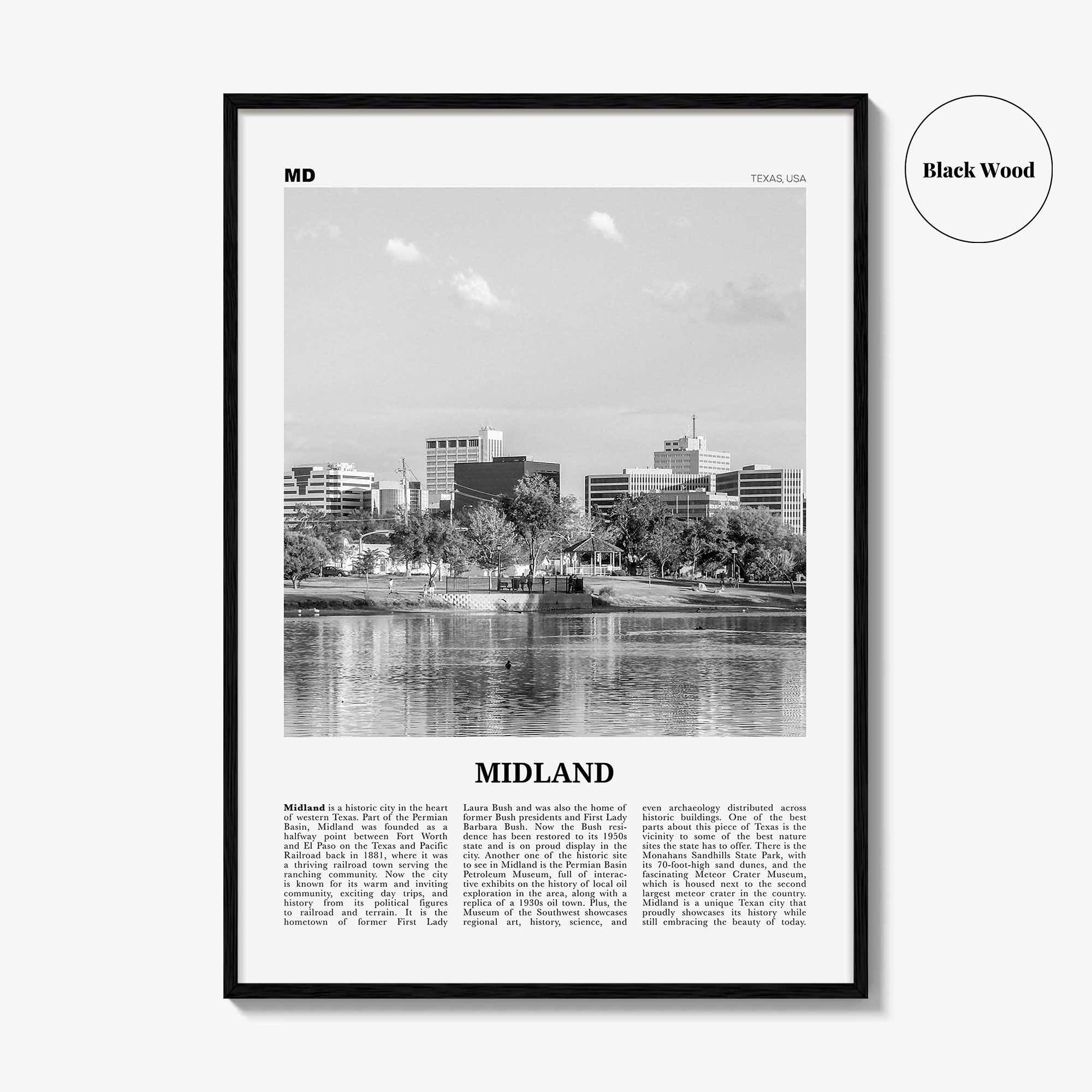 Midland Print Black and White, Midland Wall Art, Midland Poster, Midland Photo, Midland Wall Décor, Texas, USA