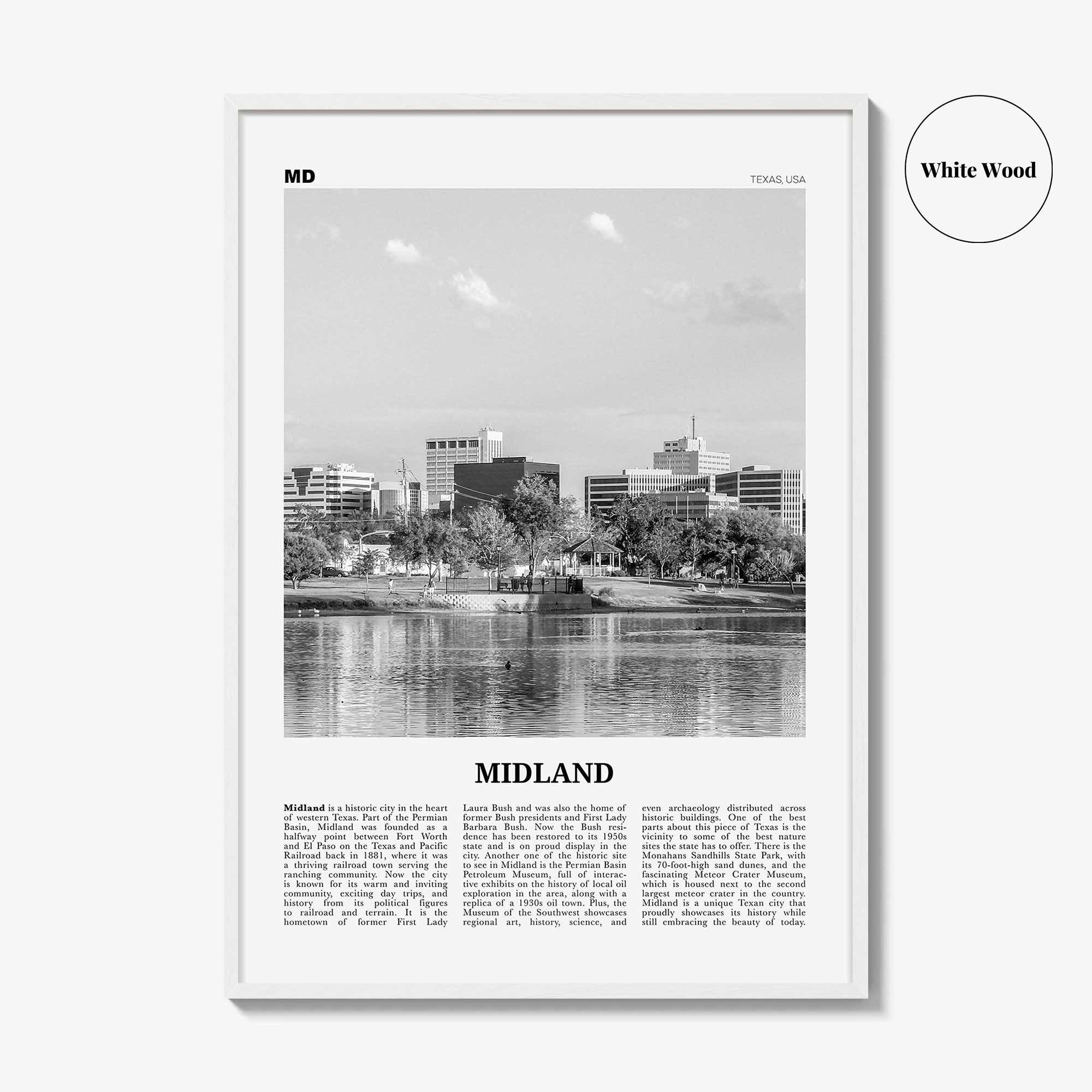 Midland Print Black and White, Midland Wall Art, Midland Poster, Midland Photo, Midland Wall Décor, Texas, USA
