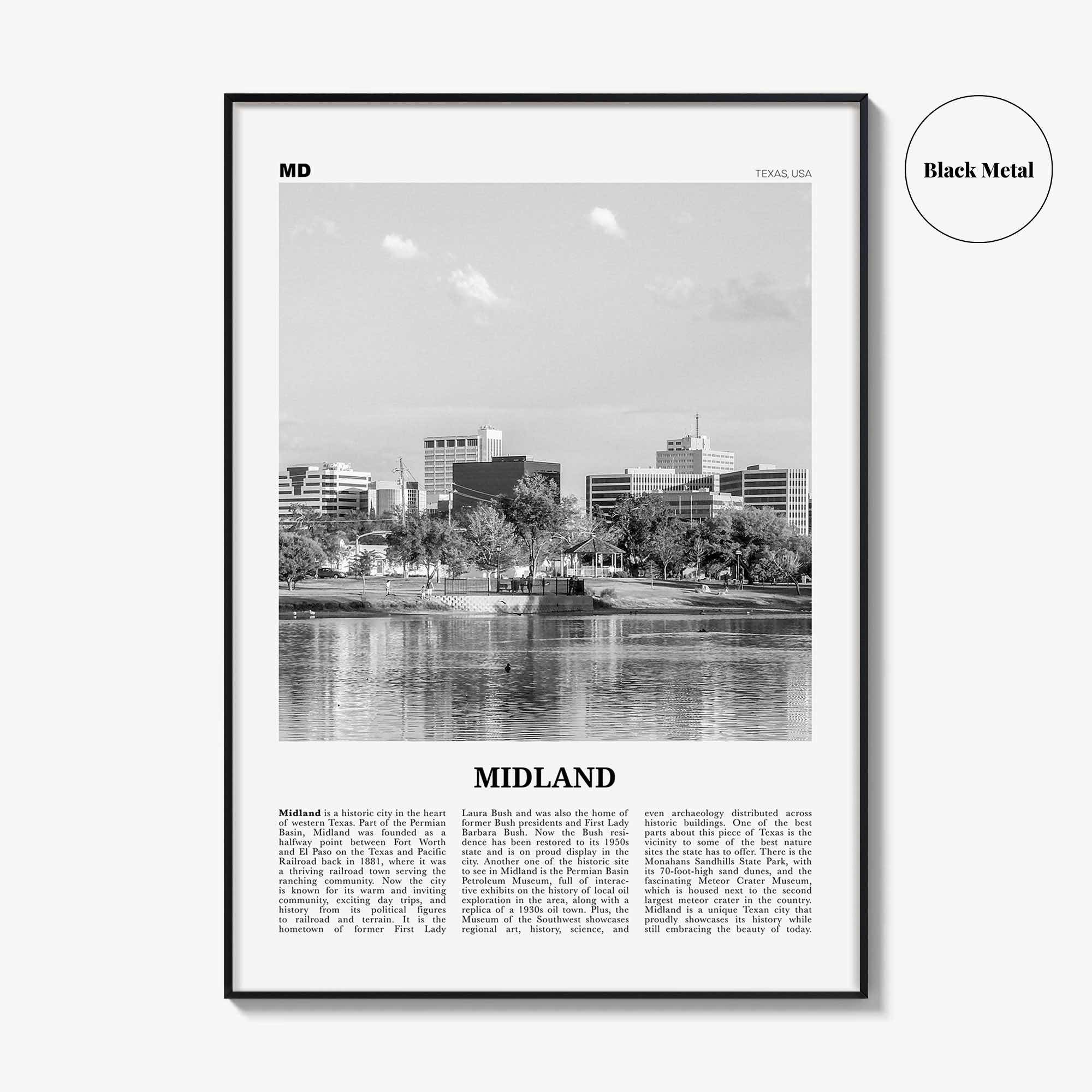 Midland Print Black and White, Midland Wall Art, Midland Poster, Midland Photo, Midland Wall Décor, Texas, USA