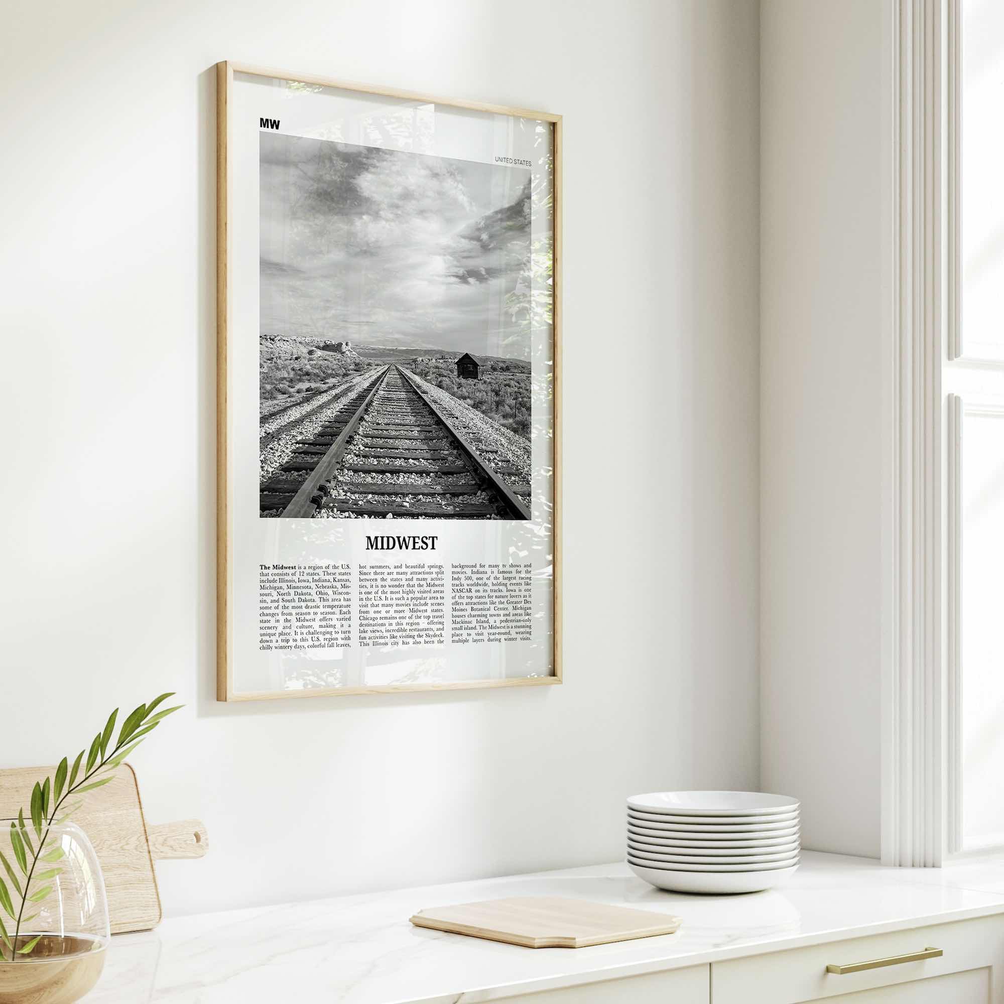 Midwest Print Black and White, Midwest Wall Art, Midwest Poster, Midwest Photo, Midwest Wall Décor, Midwest Map, United States