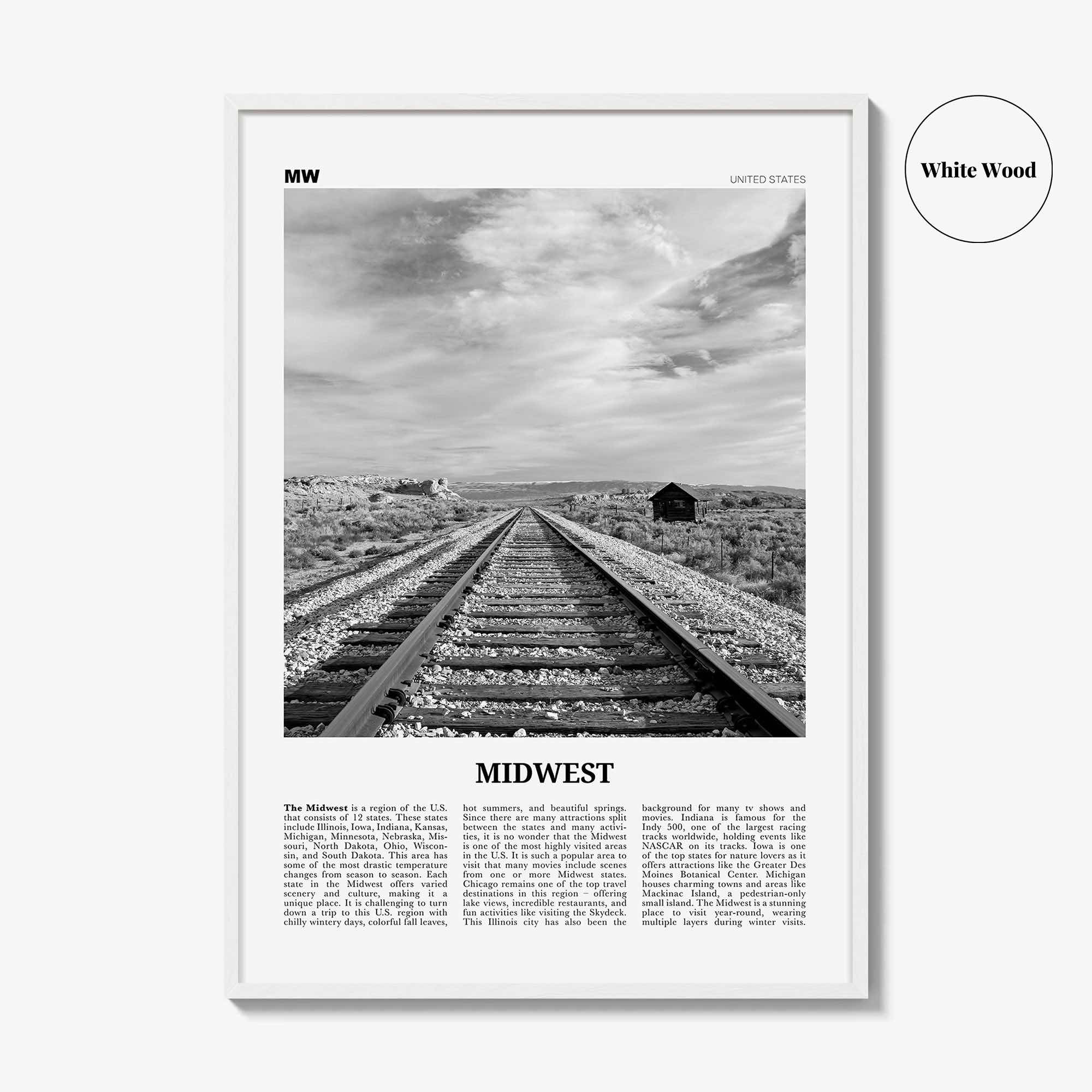 Midwest Print Black and White, Midwest Wall Art, Midwest Poster, Midwest Photo, Midwest Wall Décor, Midwest Map, United States