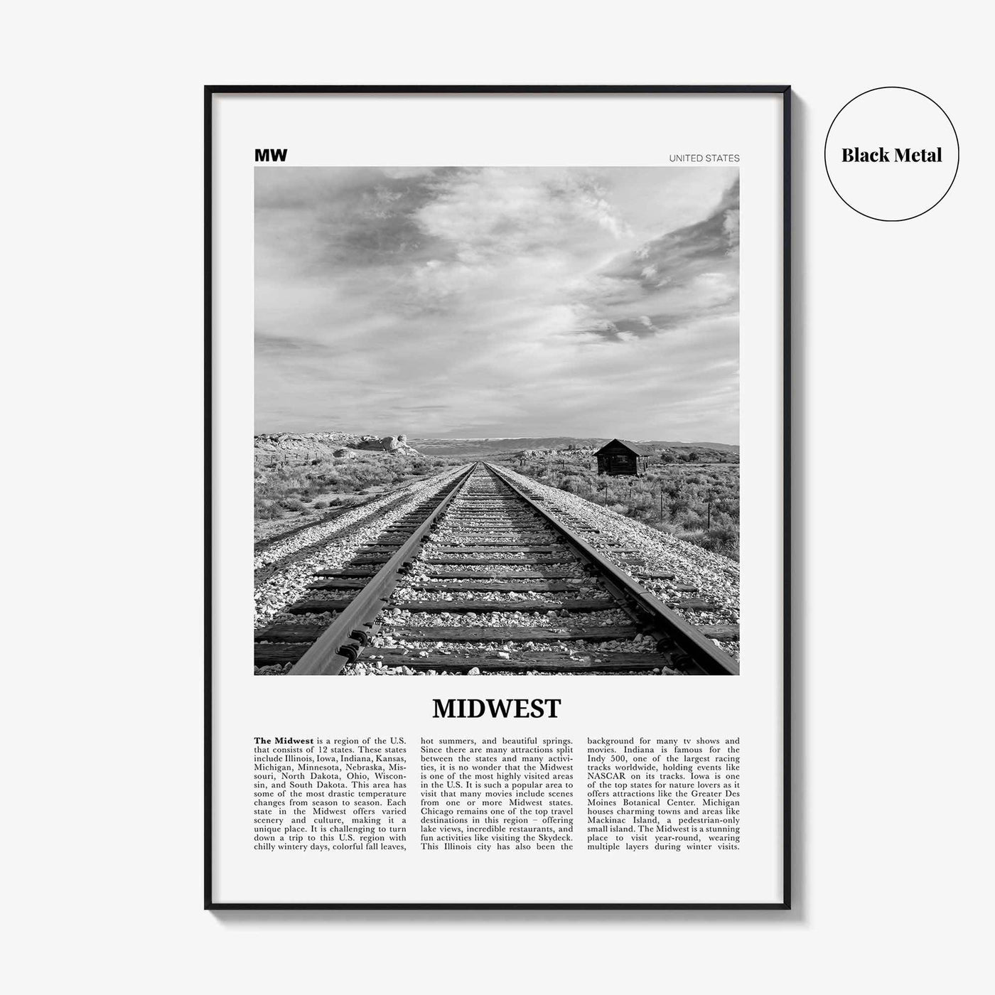 Midwest Print Black and White, Midwest Wall Art, Midwest Poster, Midwest Photo, Midwest Wall Décor, Midwest Map, United States