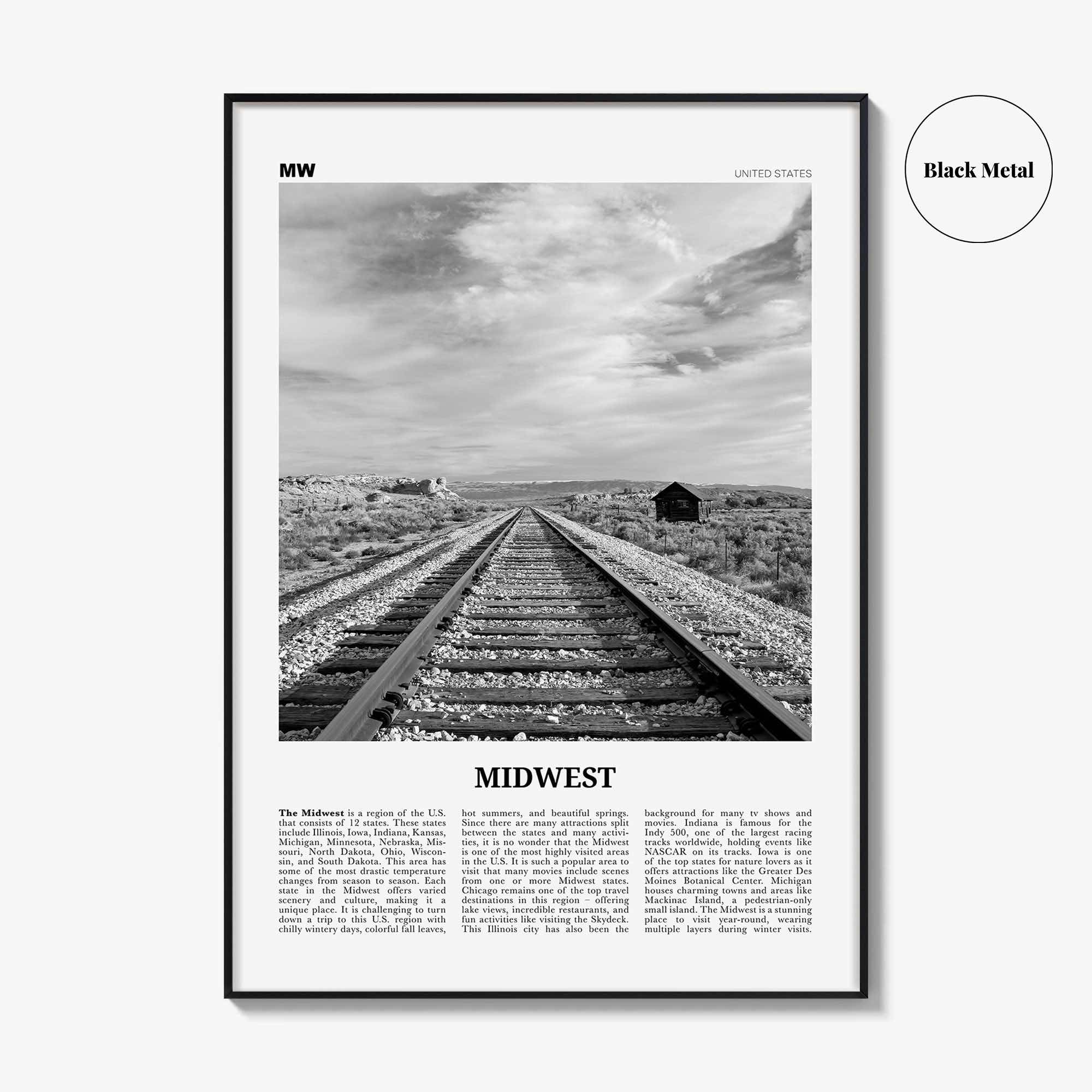 Midwest Print Black and White, Midwest Wall Art, Midwest Poster, Midwest Photo, Midwest Wall Décor, Midwest Map, United States