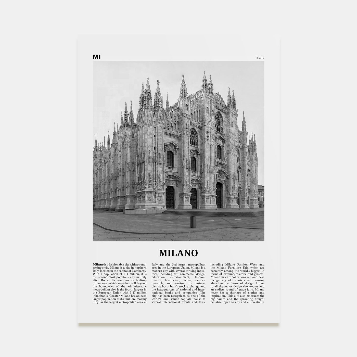 Milano Travel B&W Poster