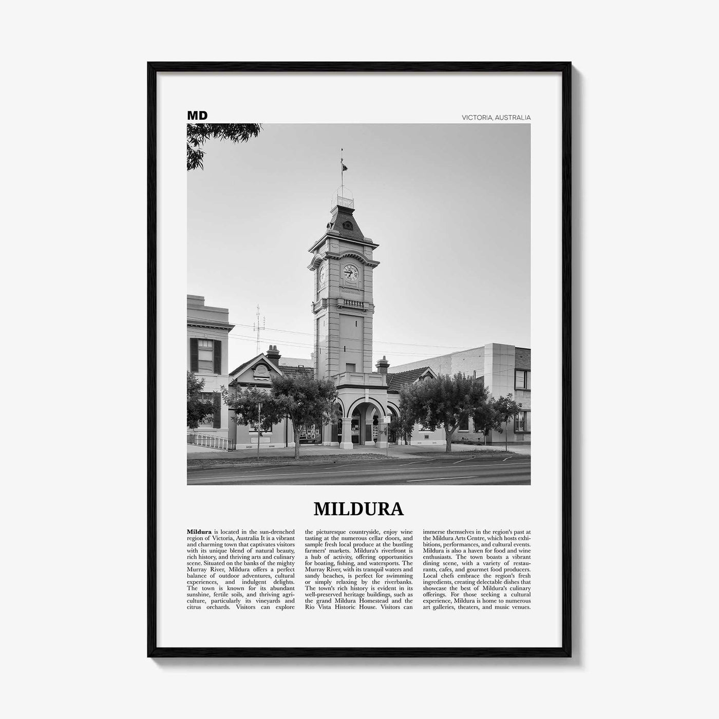 Mildura Print Black and White, Mildura Wall Art, Mildura Poster, Mildura Photo, Mildura Wall Décor, Mildura Map, Australia