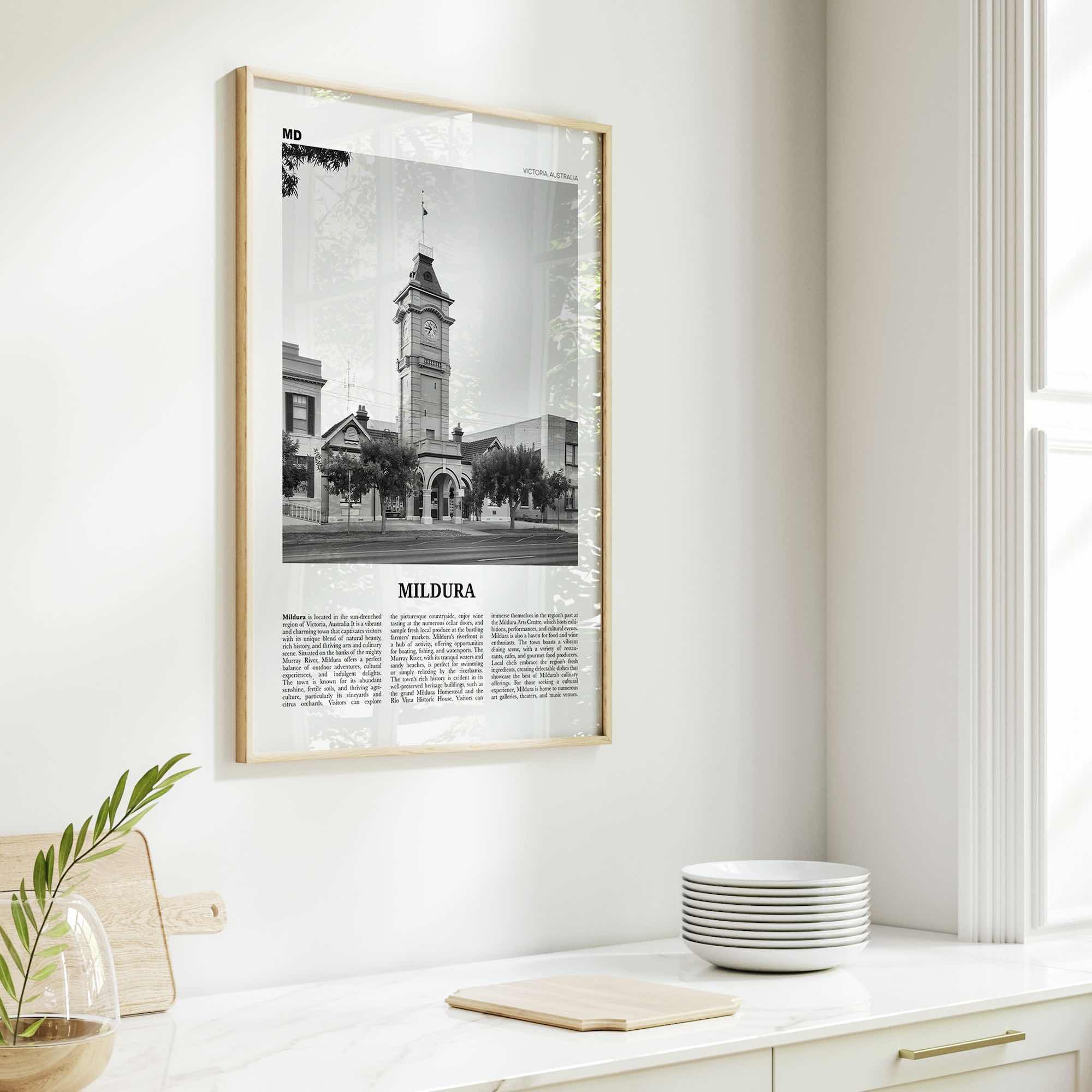 Mildura Print Black and White, Mildura Wall Art, Mildura Poster, Mildura Photo, Mildura Wall Décor, Mildura Map, Australia