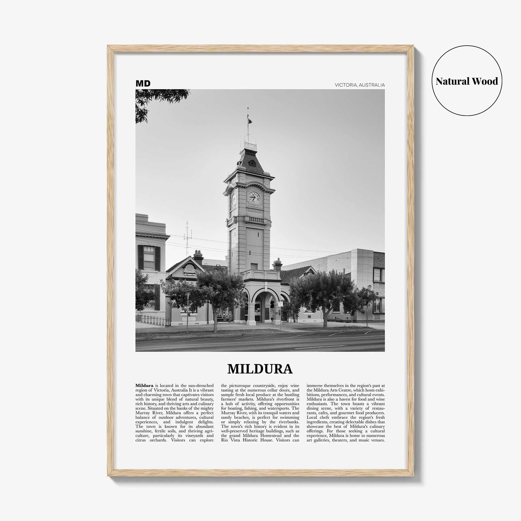 Mildura Print Black and White, Mildura Wall Art, Mildura Poster, Mildura Photo, Mildura Wall Décor, Mildura Map, Australia