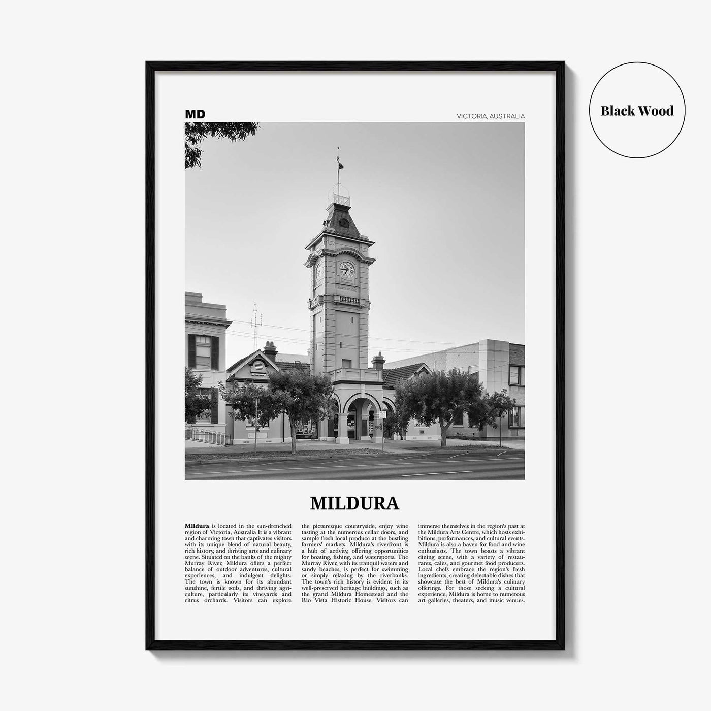 Mildura Print Black and White, Mildura Wall Art, Mildura Poster, Mildura Photo, Mildura Wall Décor, Mildura Map, Australia