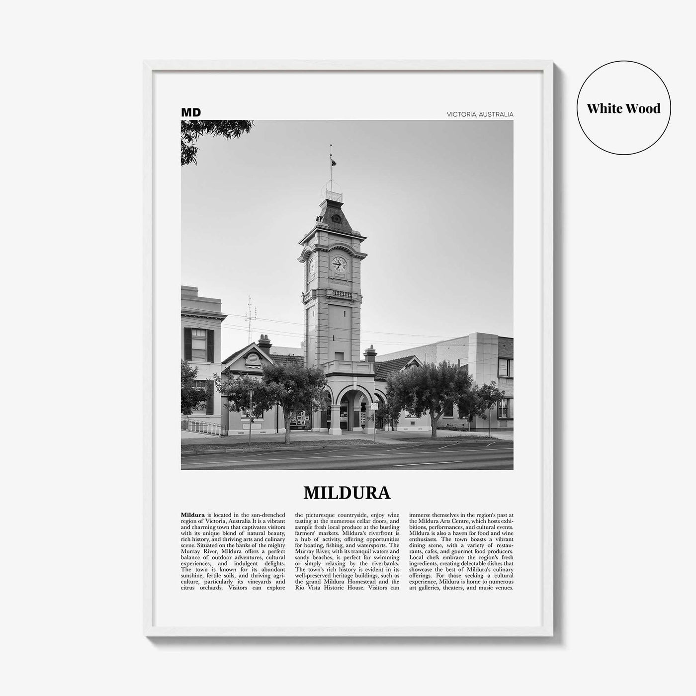 Mildura Print Black and White, Mildura Wall Art, Mildura Poster, Mildura Photo, Mildura Wall Décor, Mildura Map, Australia