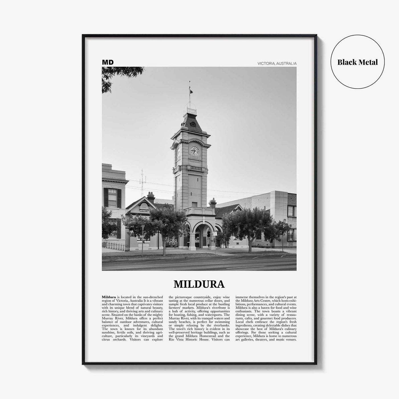 Mildura Print Black and White, Mildura Wall Art, Mildura Poster, Mildura Photo, Mildura Wall Décor, Mildura Map, Australia