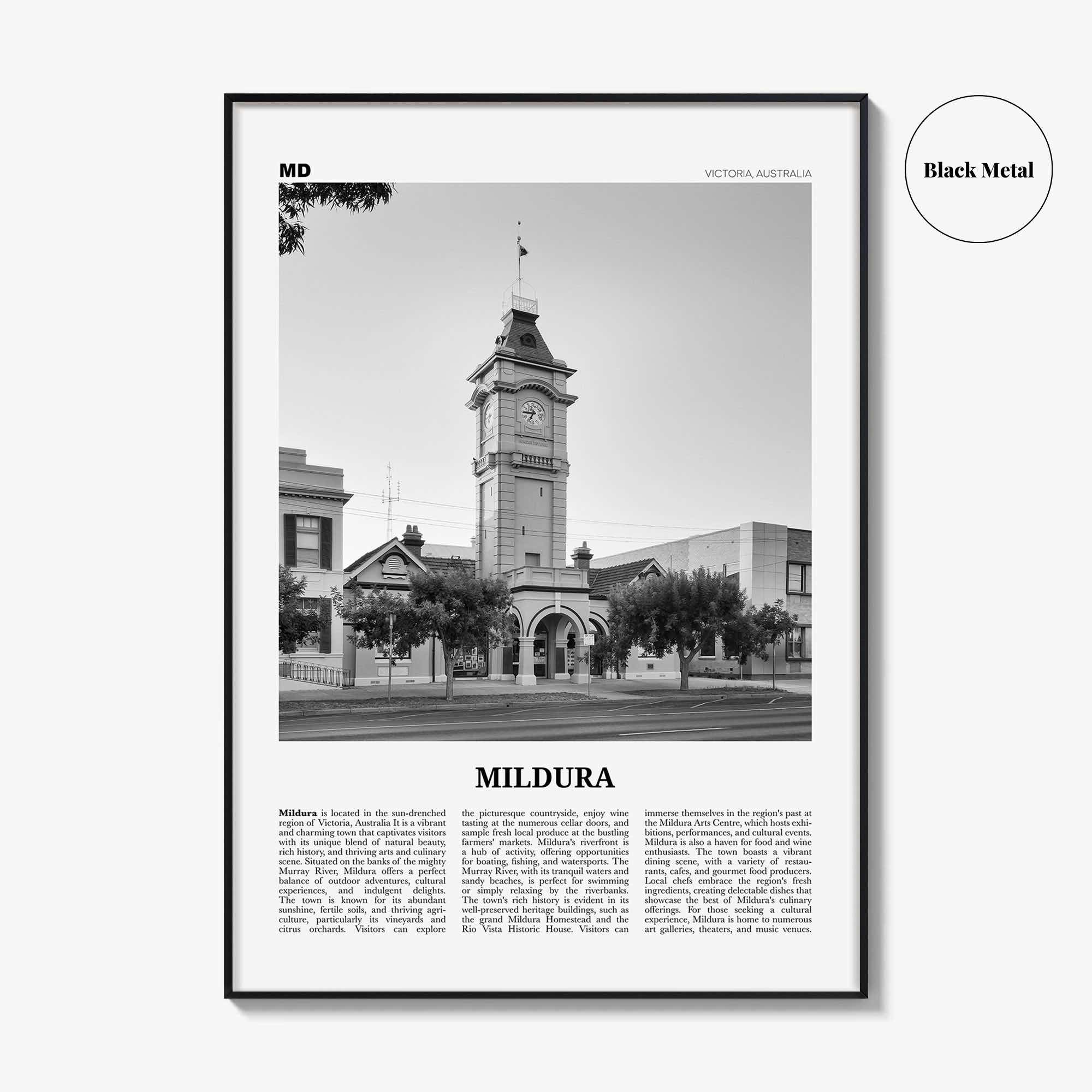 Mildura Print Black and White, Mildura Wall Art, Mildura Poster, Mildura Photo, Mildura Wall Décor, Mildura Map, Australia