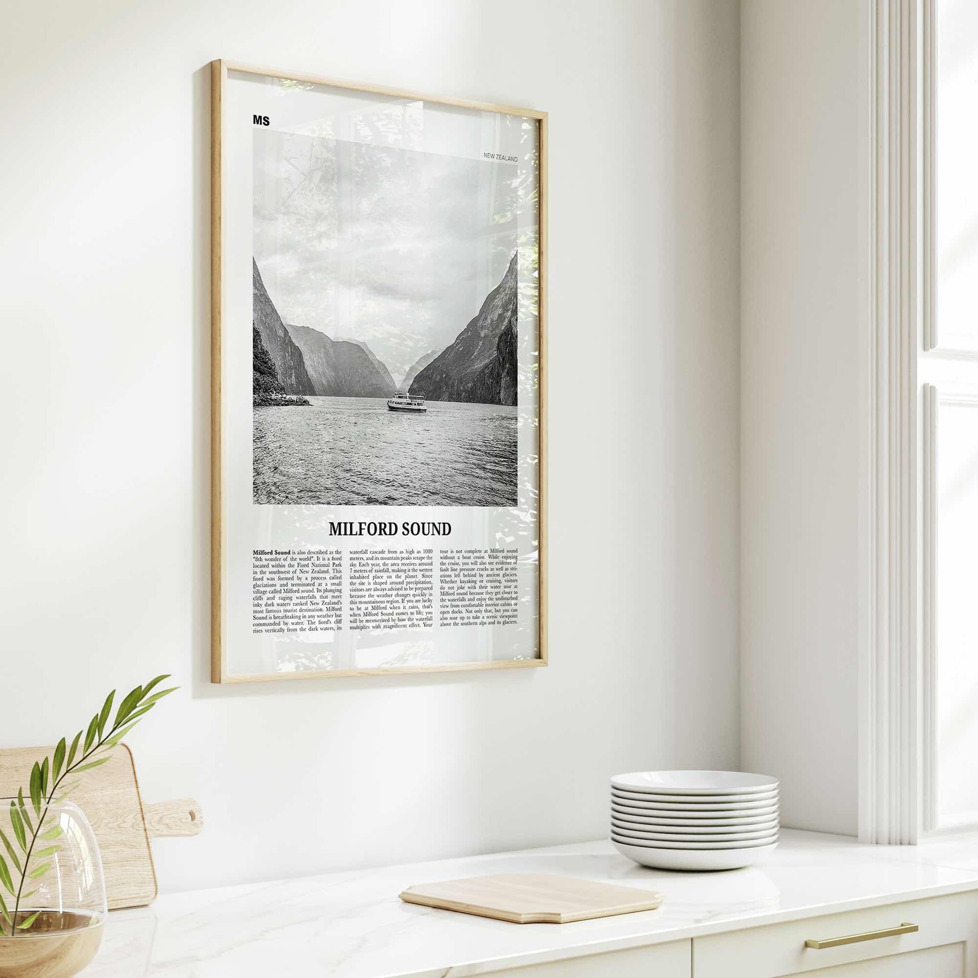 Milford Sound Print Black and White, Milford Sound Wall Art, Milford Sound Poster, Milford Sound Photo, Piopiotahi, Fiordland, New Zealand