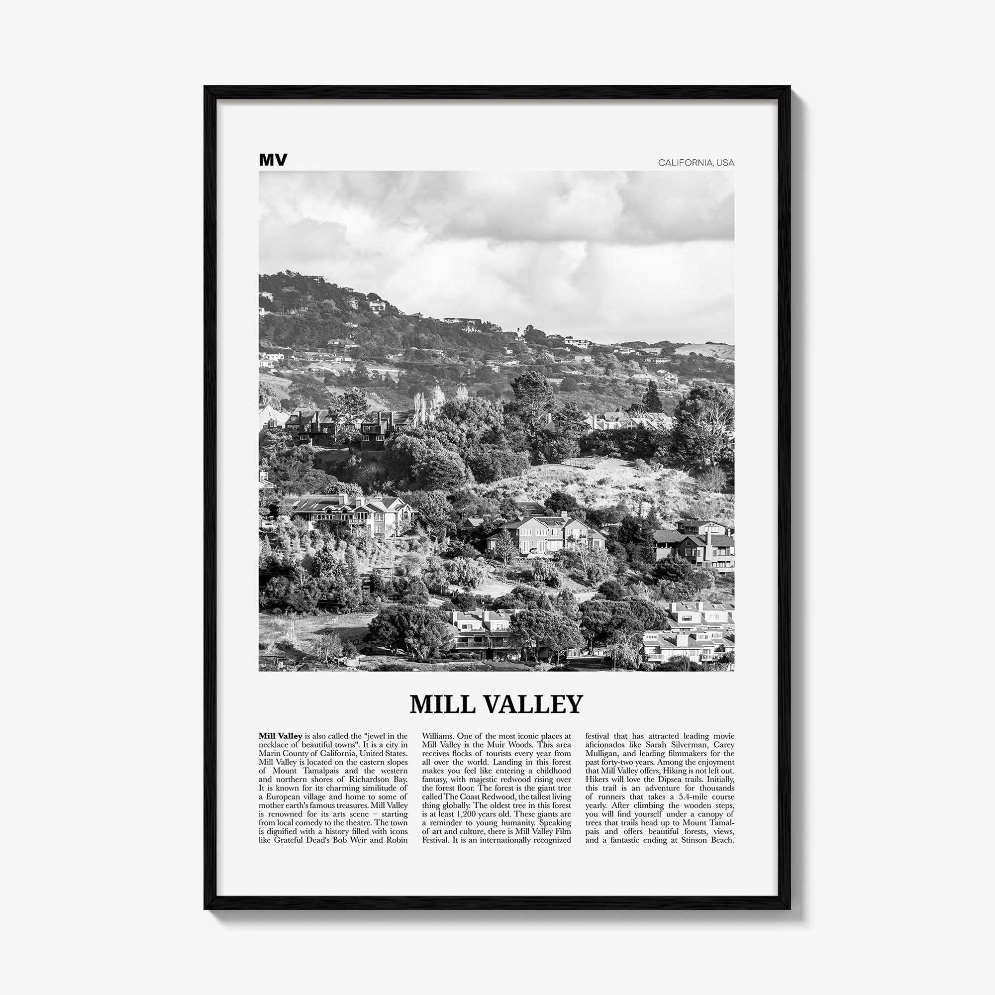 Mill Valley Print Black and White, Mill Valley Wall Art, Mill Valley Poster, Mill Valley Photo, Mill Valley Wall Décor, California, USA