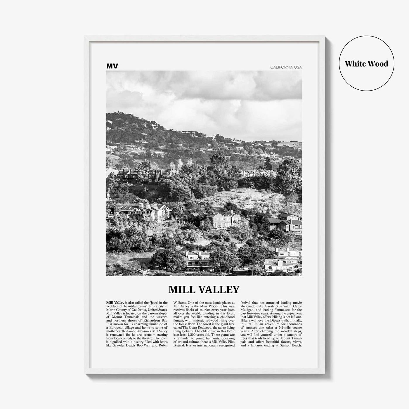 Mill Valley Print Black and White, Mill Valley Wall Art, Mill Valley Poster, Mill Valley Photo, Mill Valley Wall Décor, California, USA