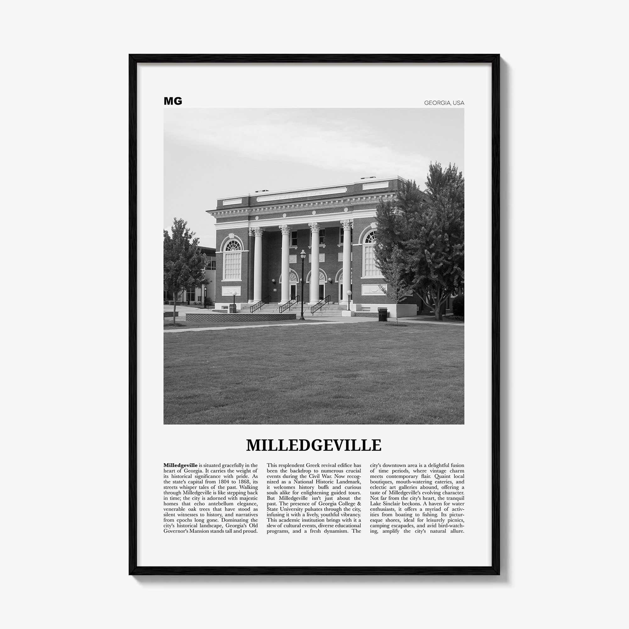 Milledgeville Print Black and White, Milledgeville Wall Art, Milledgeville Poster, Milledgeville Photo, Milledgeville Wall Décor
