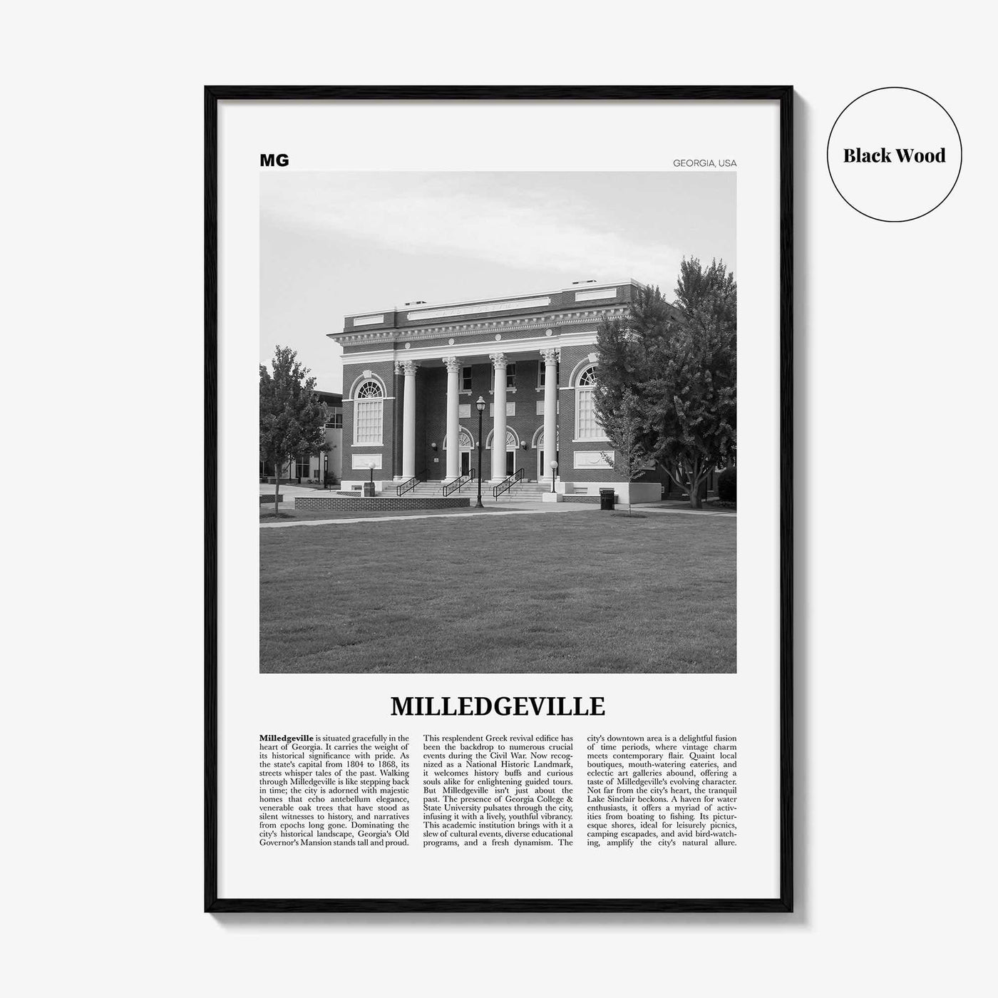 Milledgeville Print Black and White, Milledgeville Wall Art, Milledgeville Poster, Milledgeville Photo, Milledgeville Wall Décor