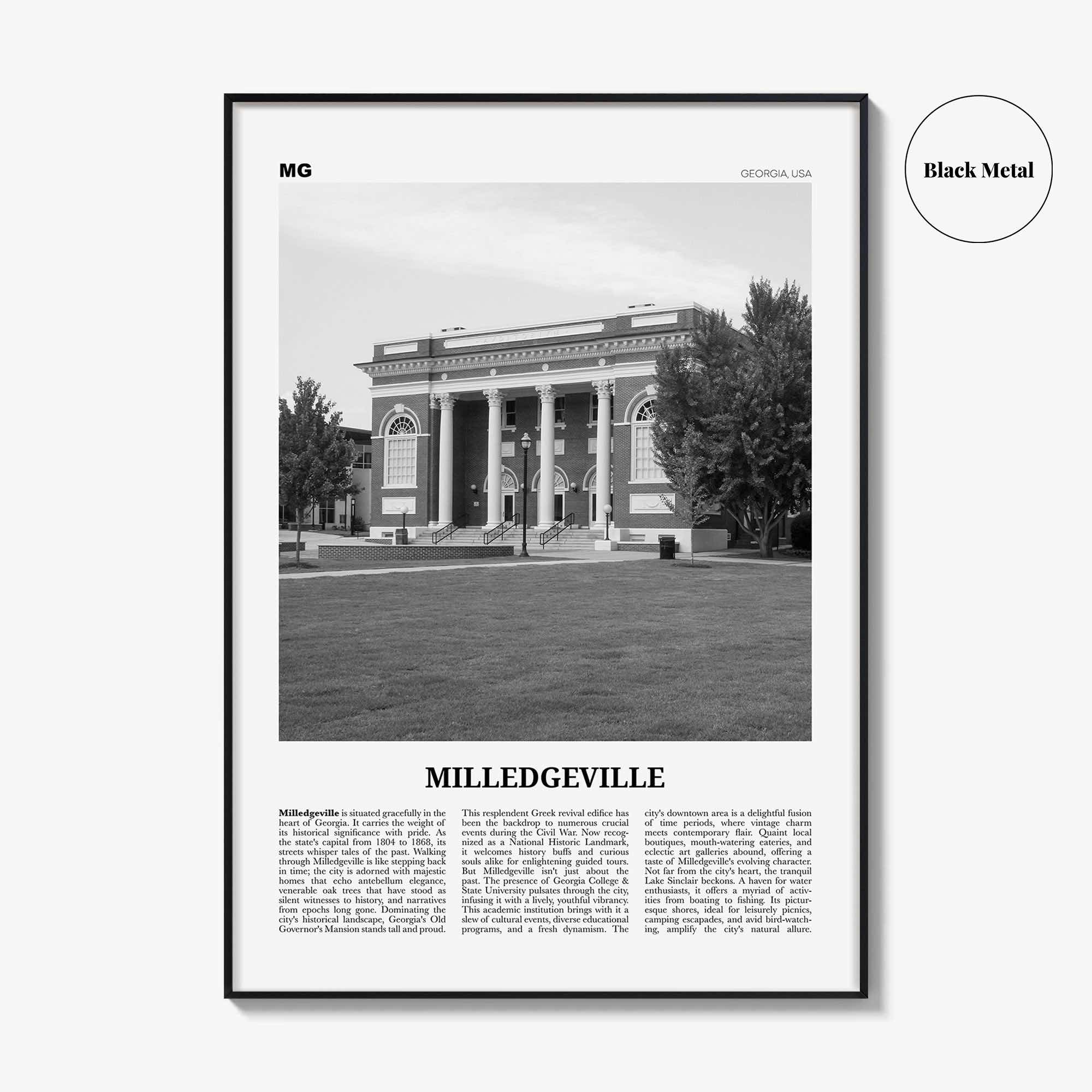 Milledgeville Print Black and White, Milledgeville Wall Art, Milledgeville Poster, Milledgeville Photo, Milledgeville Wall Décor