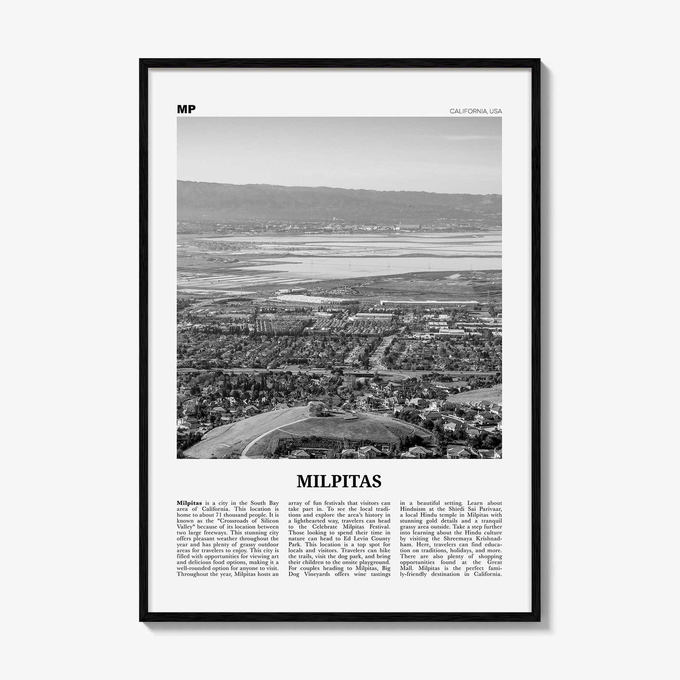 Milpitas Print Black and White, Milpitas Wall Art, Milpitas Poster, Milpitas Photo, Milpitas Wall Décor, Milpitas Map, California, USA