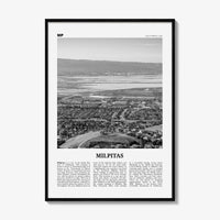 Milpitas Print Black and White, Milpitas Wall Art, Milpitas Poster, Milpitas Photo, Milpitas Wall Décor, Milpitas Map, California, USA