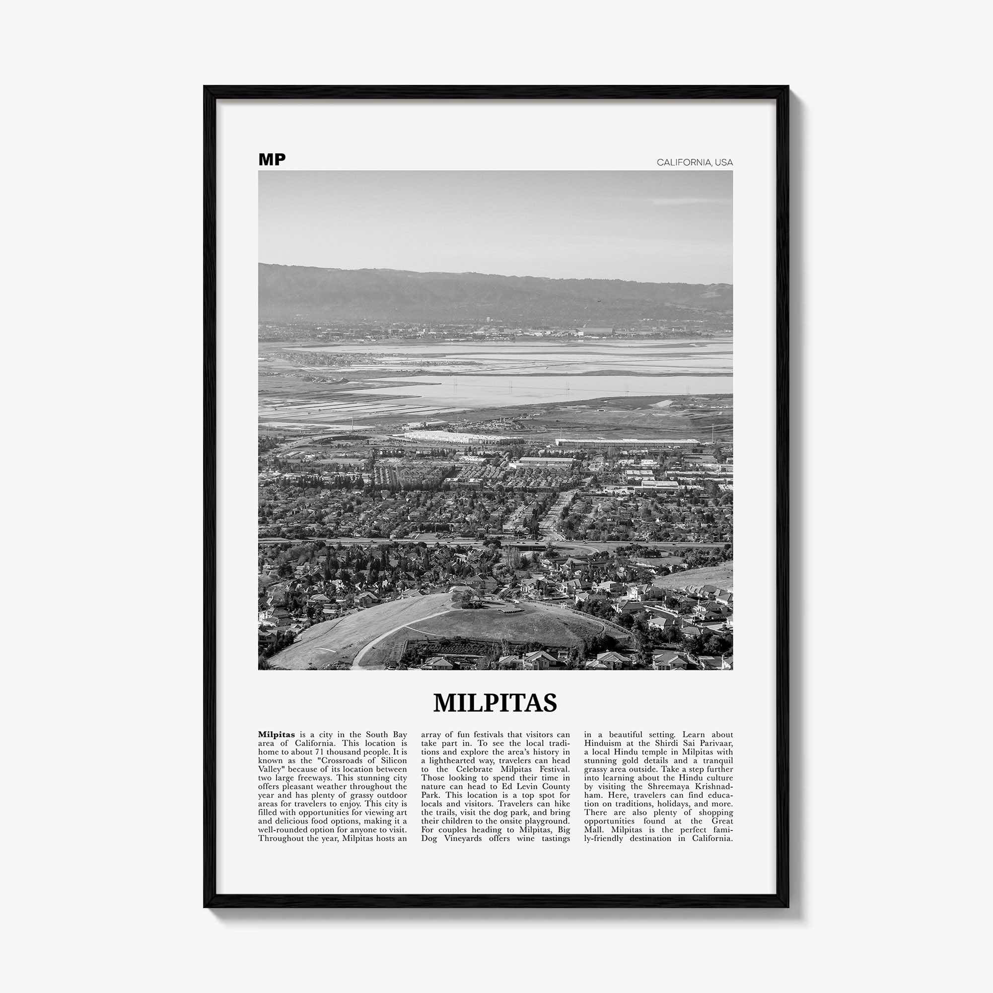Milpitas Print Black and White, Milpitas Wall Art, Milpitas Poster, Milpitas Photo, Milpitas Wall Décor, Milpitas Map, California, USA