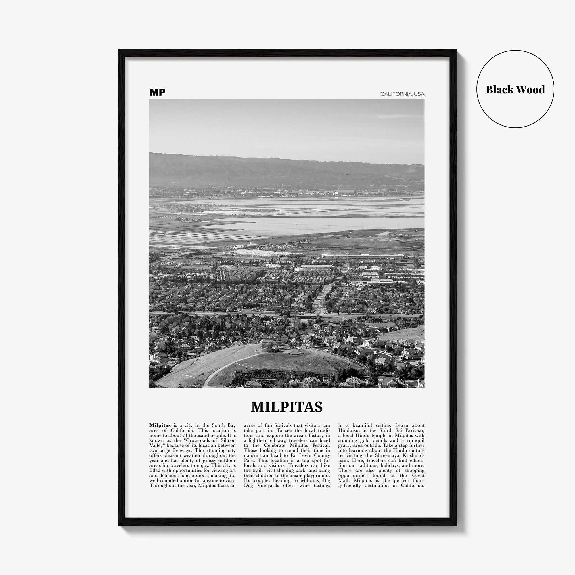 Milpitas Print Black and White, Milpitas Wall Art, Milpitas Poster, Milpitas Photo, Milpitas Wall Décor, Milpitas Map, California, USA