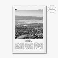 Milpitas Print Black and White, Milpitas Wall Art, Milpitas Poster, Milpitas Photo, Milpitas Wall Décor, Milpitas Map, California, USA