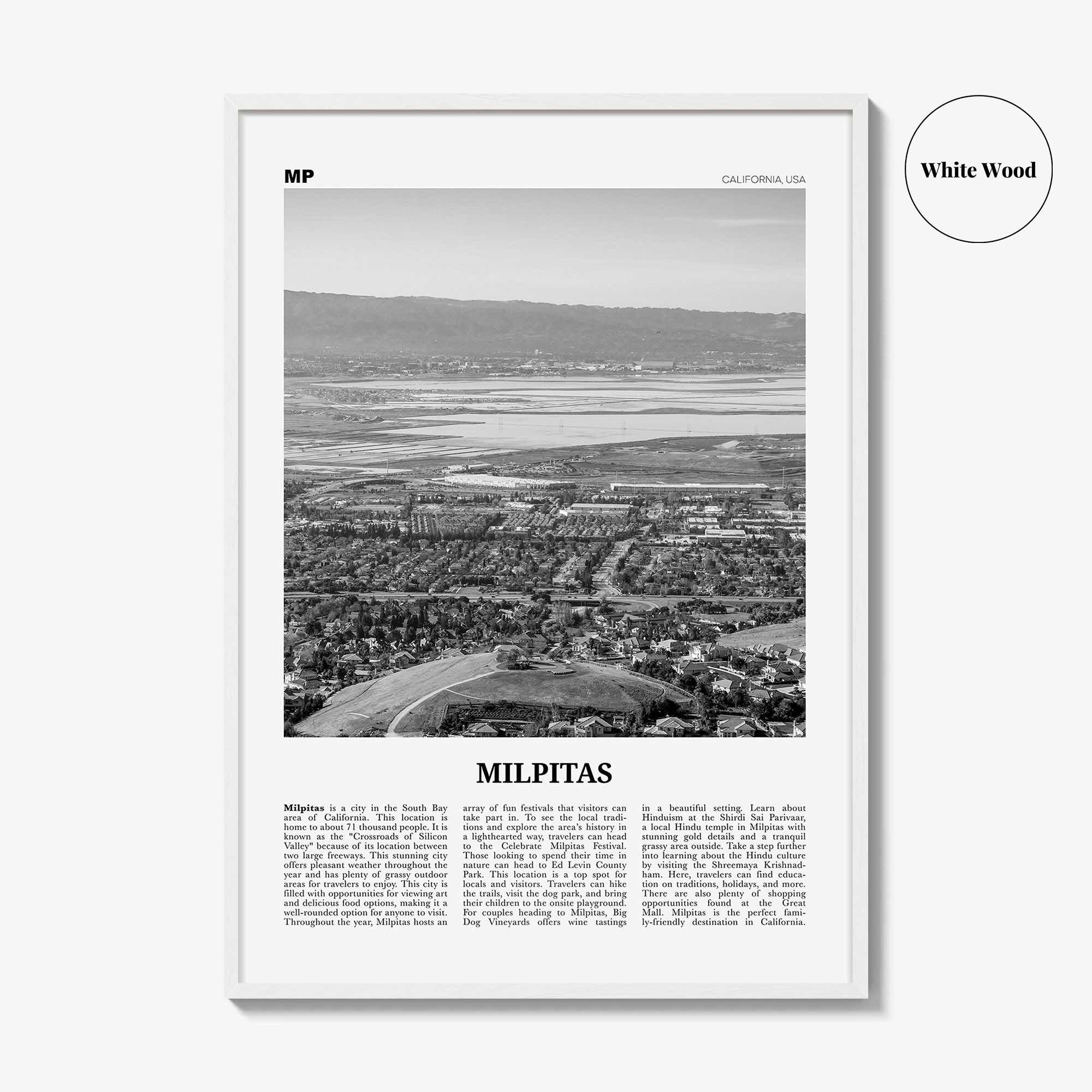 Milpitas Print Black and White, Milpitas Wall Art, Milpitas Poster, Milpitas Photo, Milpitas Wall Décor, Milpitas Map, California, USA