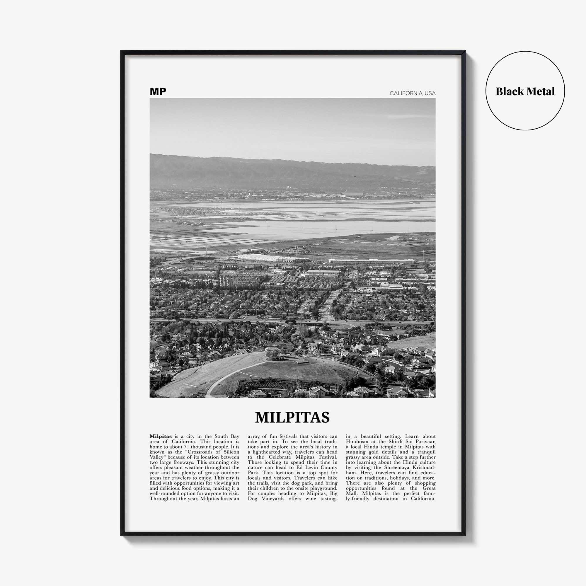 Milpitas Print Black and White, Milpitas Wall Art, Milpitas Poster, Milpitas Photo, Milpitas Wall Décor, Milpitas Map, California, USA