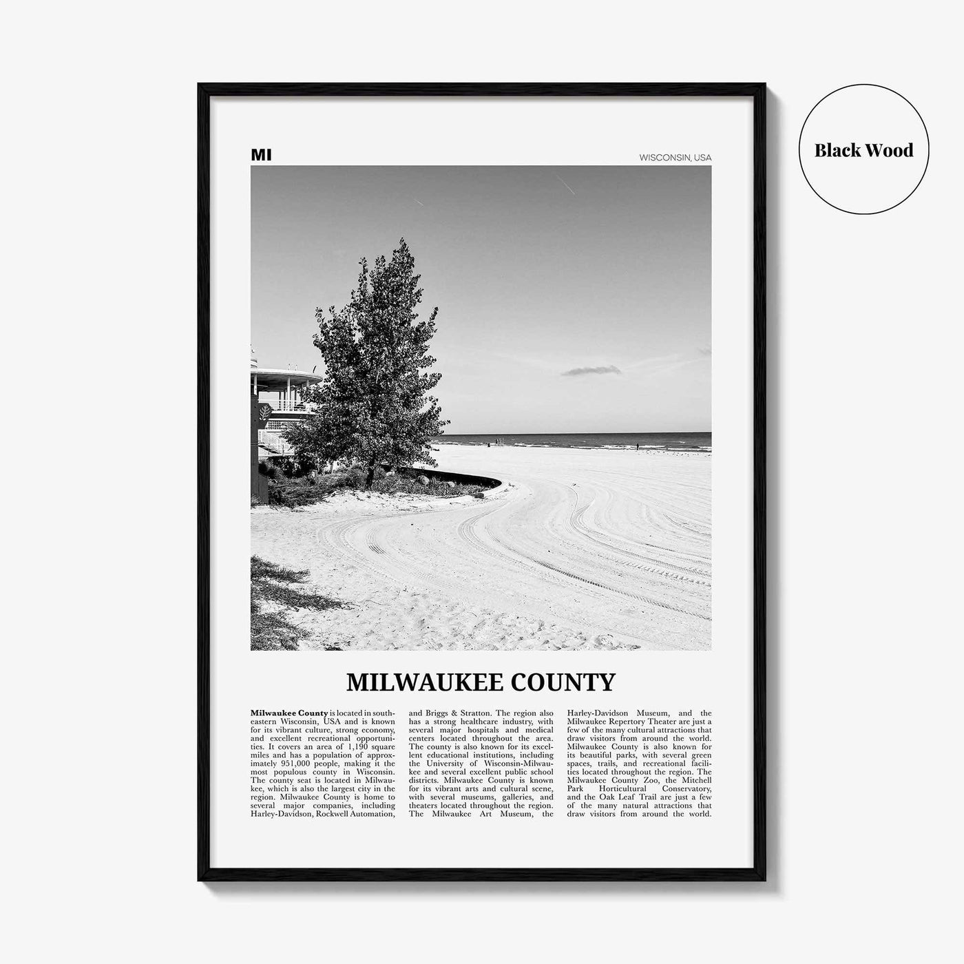 Milwaukee County Print Black and White, Milwaukee County Wall Art, Milwaukee Poster, Milwaukee Photo, Milwaukee Wall Décor, Milwaukee Map