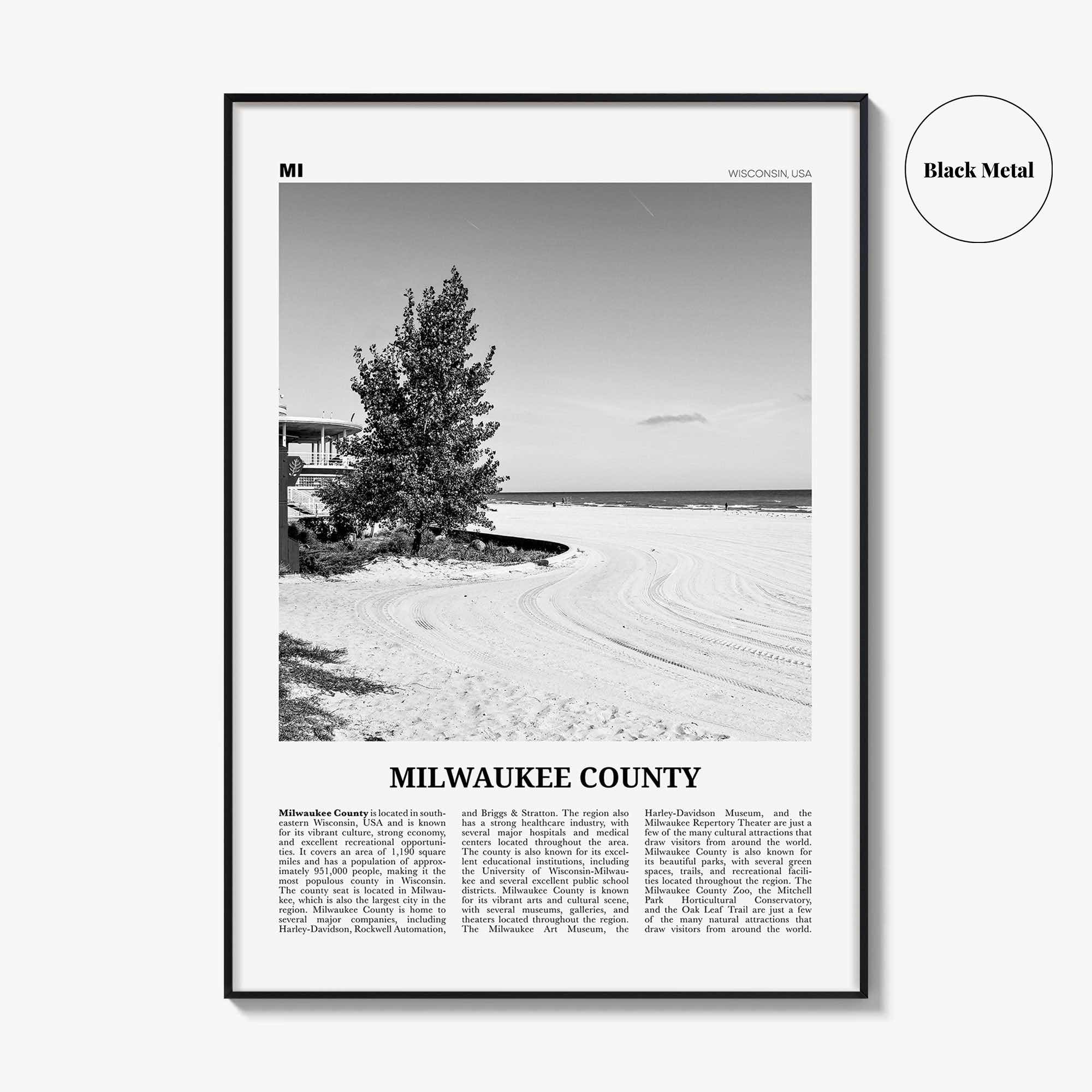 Milwaukee County Print Black and White, Milwaukee County Wall Art, Milwaukee Poster, Milwaukee Photo, Milwaukee Wall Décor, Milwaukee Map