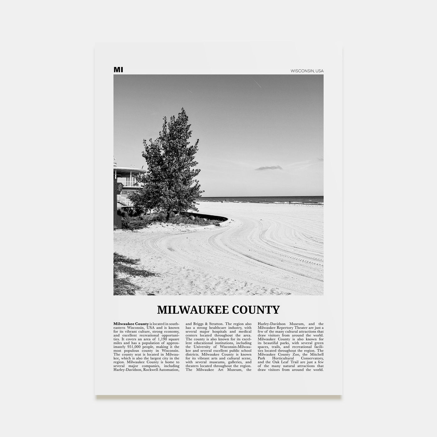 Milwaukee County Travel B&W Poster