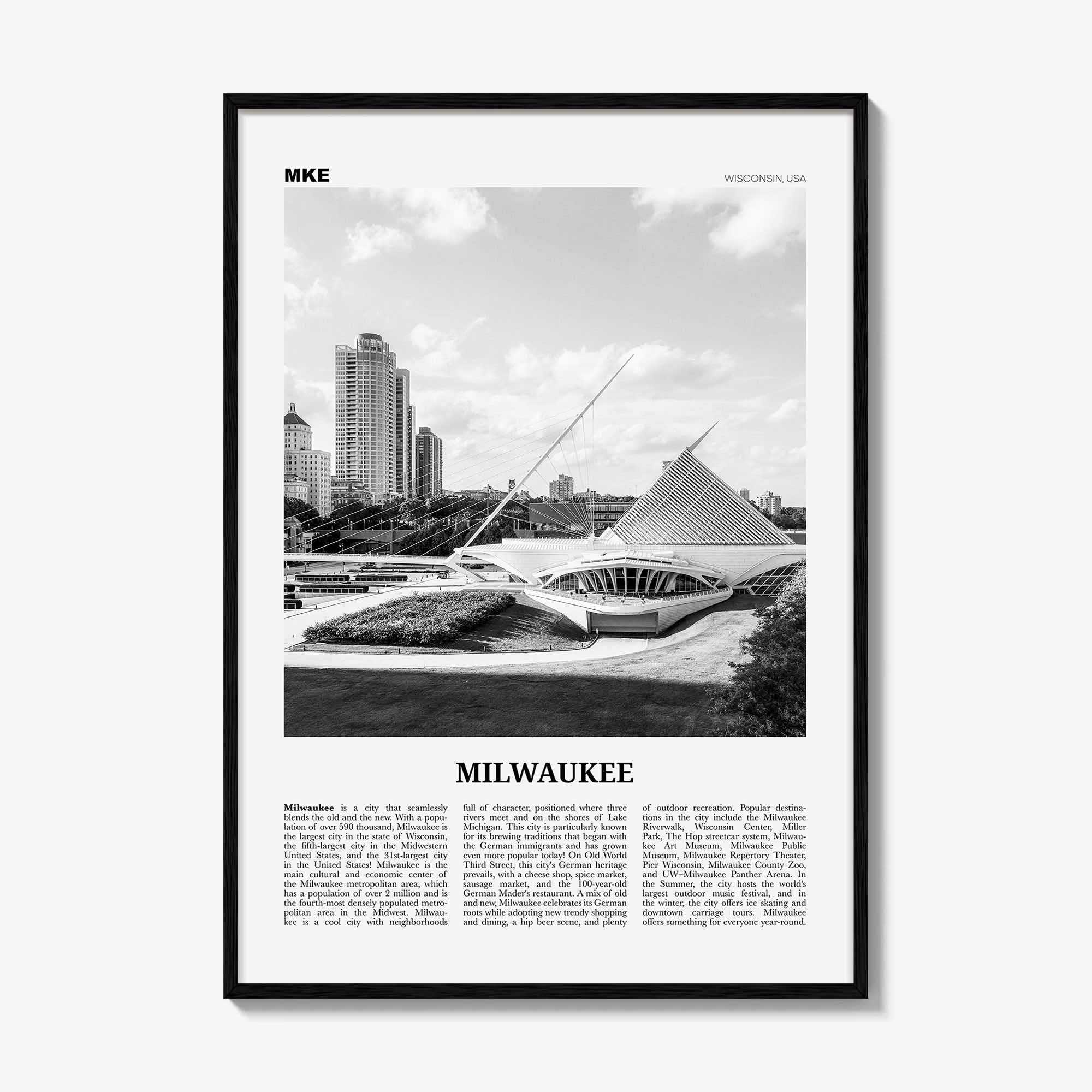 Milwaukee Print Black and White No 1, Milwaukee Wall Art, Milwaukee Poster, Milwaukee Photo, Wisconsin, USA, United States, North America